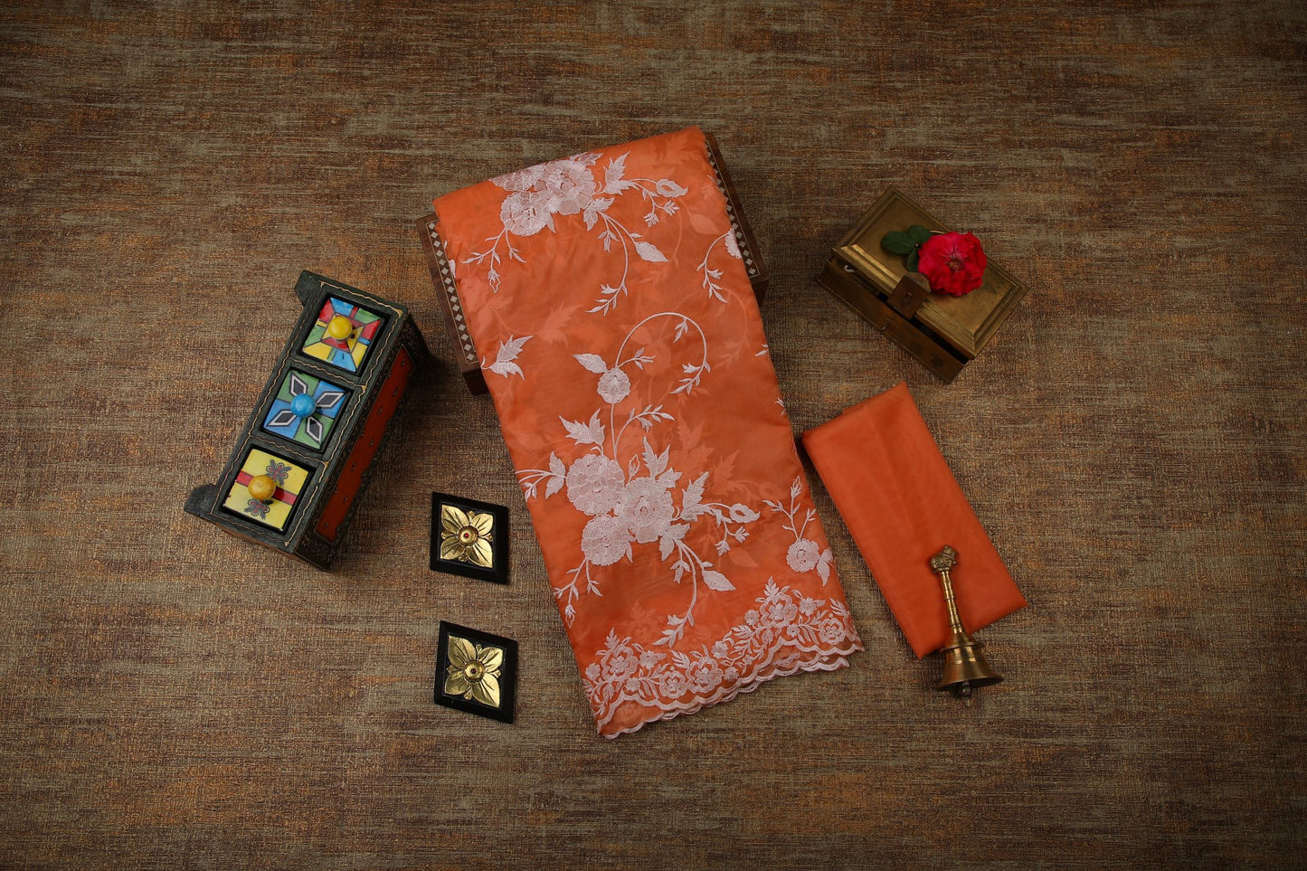 Semi Organza Saree with Embroidery - Peach