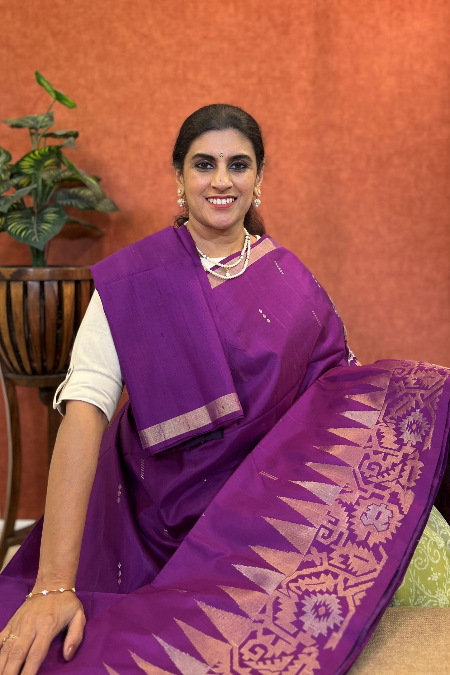 Pure Soft Silk Saree - Magenta Color with Silver Zari Border