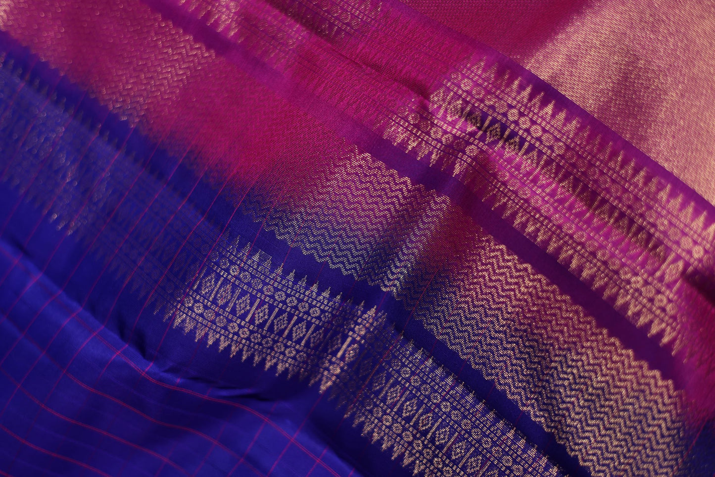Pure Silk Saree -Indigo Blue Color with Dark Pink Border
