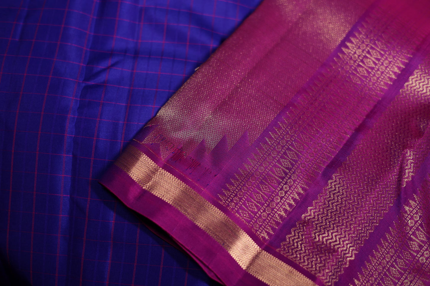 Pure Silk Saree -Indigo Blue Color with Dark Pink Border