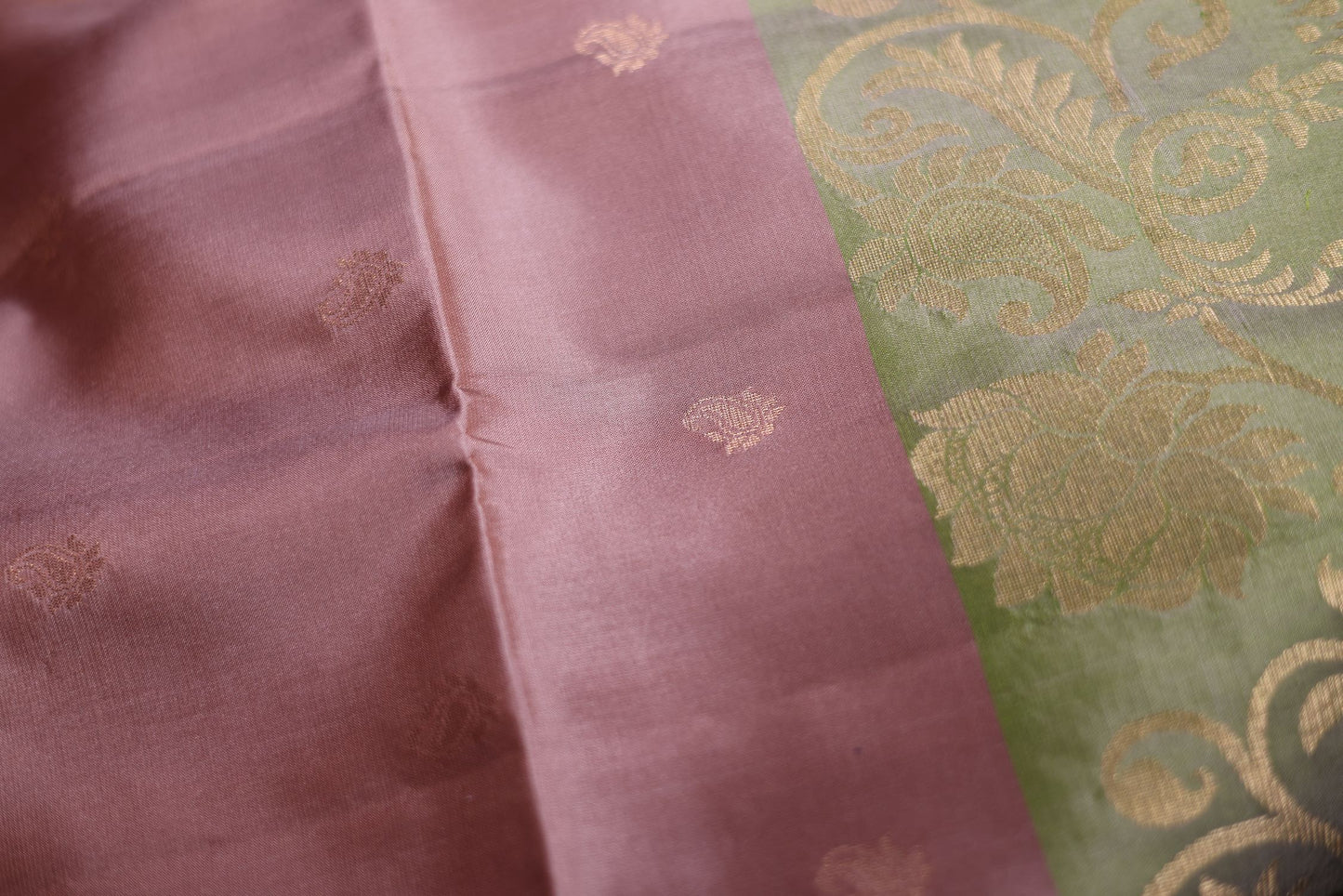 Pure Soft Silk Saree - Light Muave Color with Green Color Border