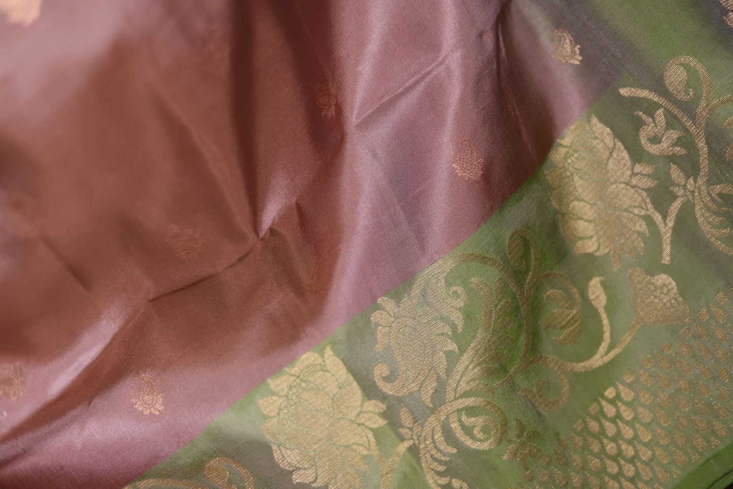Pure Soft Silk Saree - Light Muave Color with Green Color Border