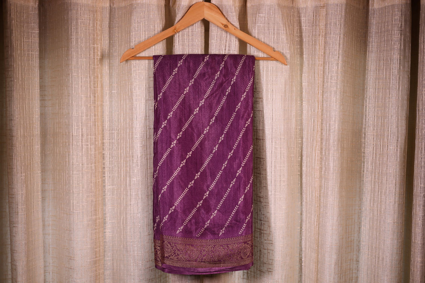 Fancy Semi Georgette Saree - Violet with Zari Border & Stitched Blouse