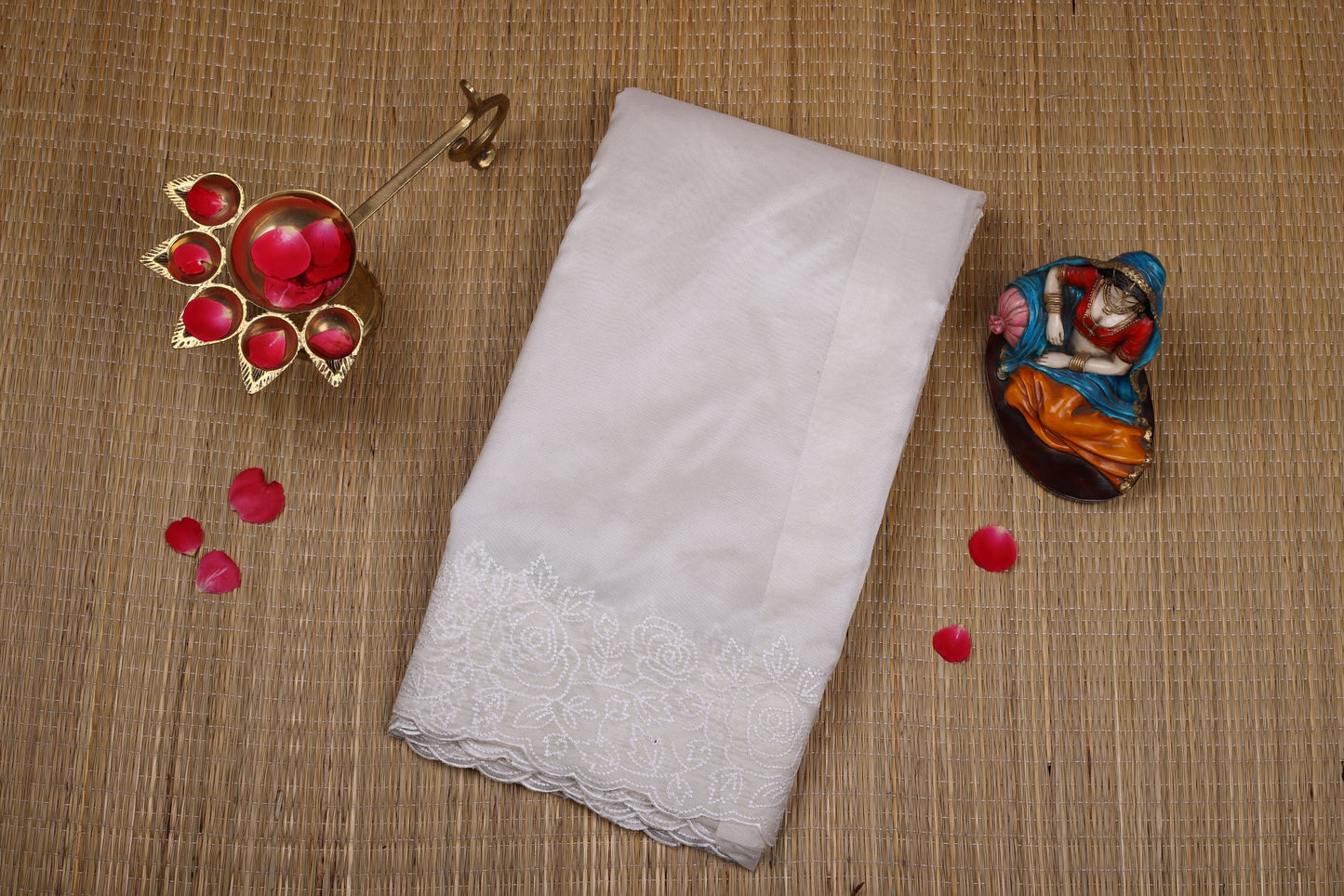 Banaras Soft Silk Organza Saree - Half White Color and Stitched Blouse