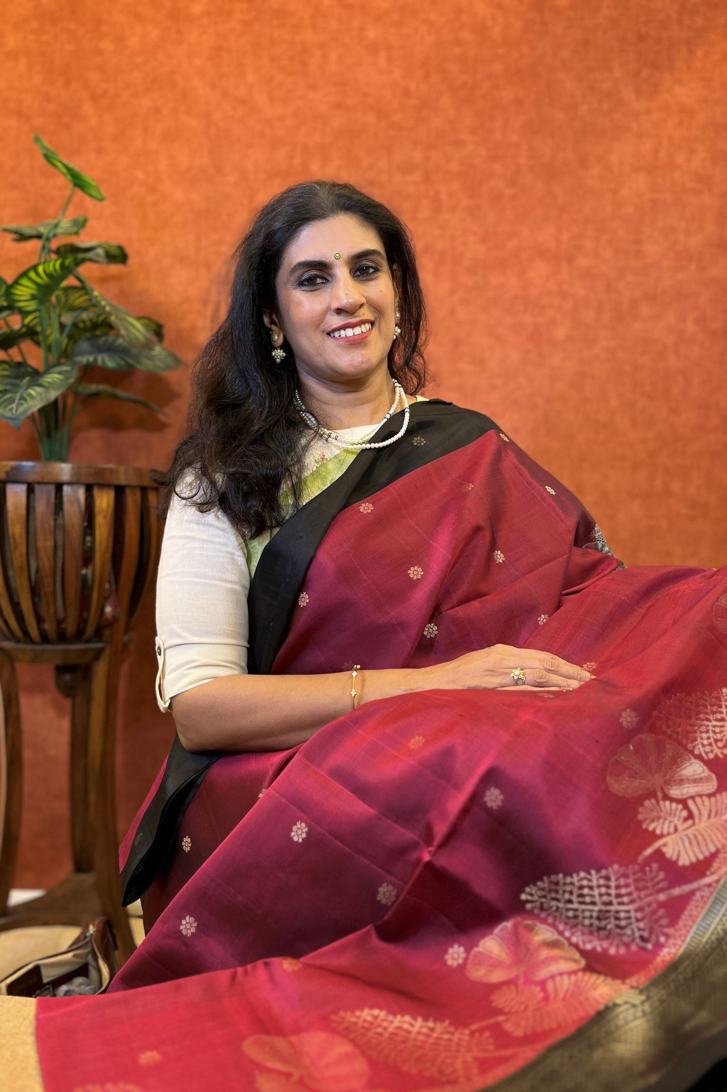 Pure Soft Silk Saree - Wine Color with Black Color Border