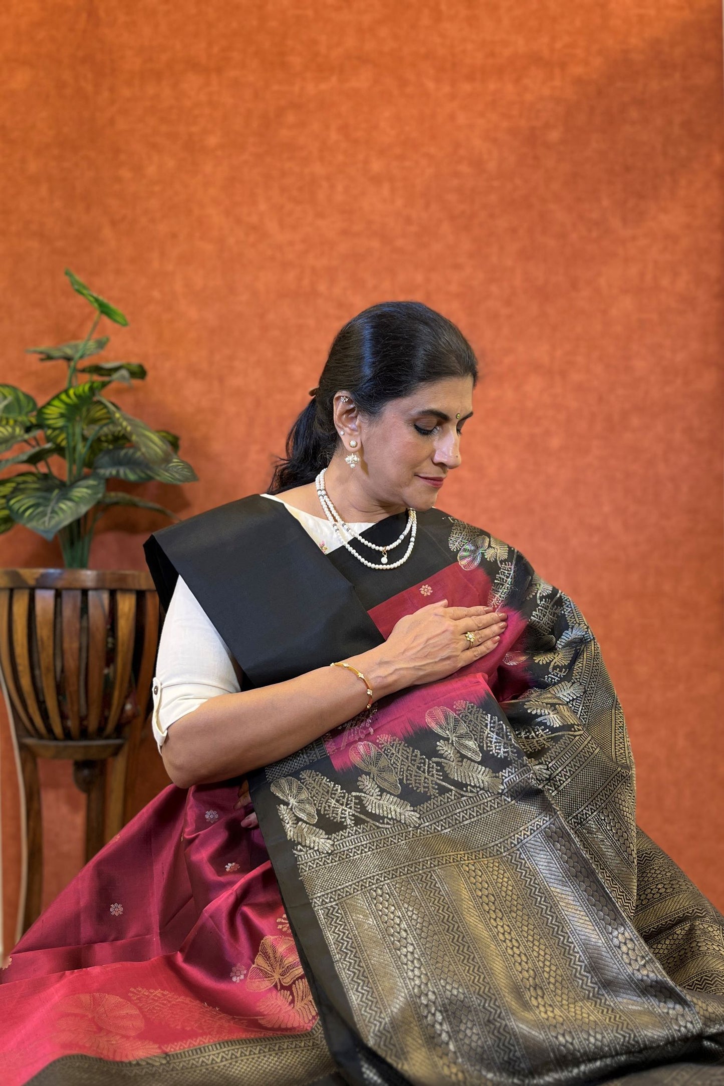 Pure Soft Silk Saree - Wine Color with Black Color Border