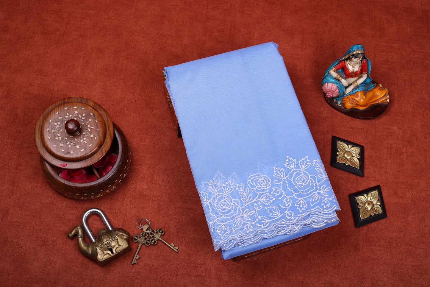 Banaras Soft Silk Organza Saree - Blue Color and Stitched Blouse