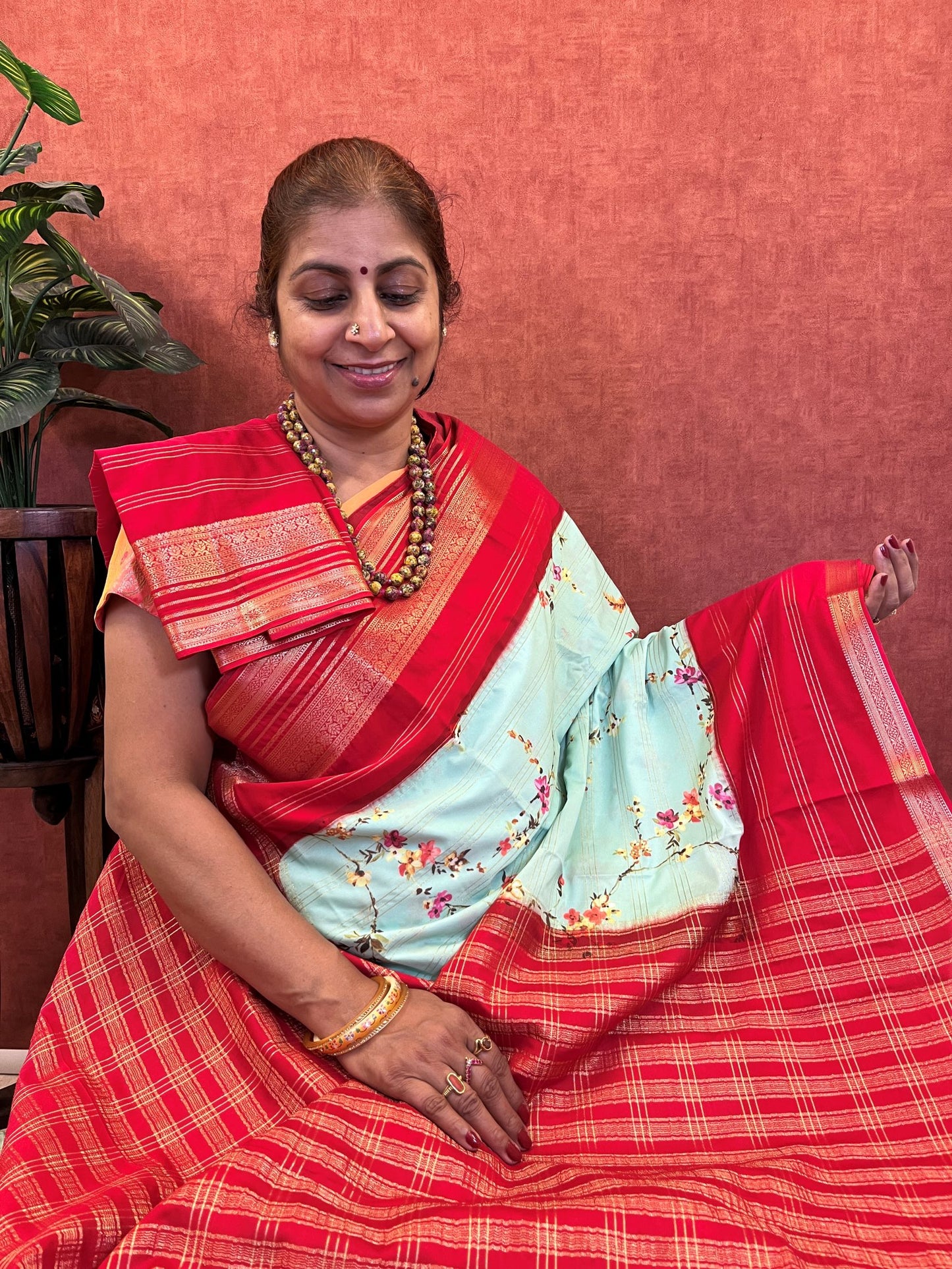 Semi Mysore Mulberry Silk - Green Color and Zari Border
