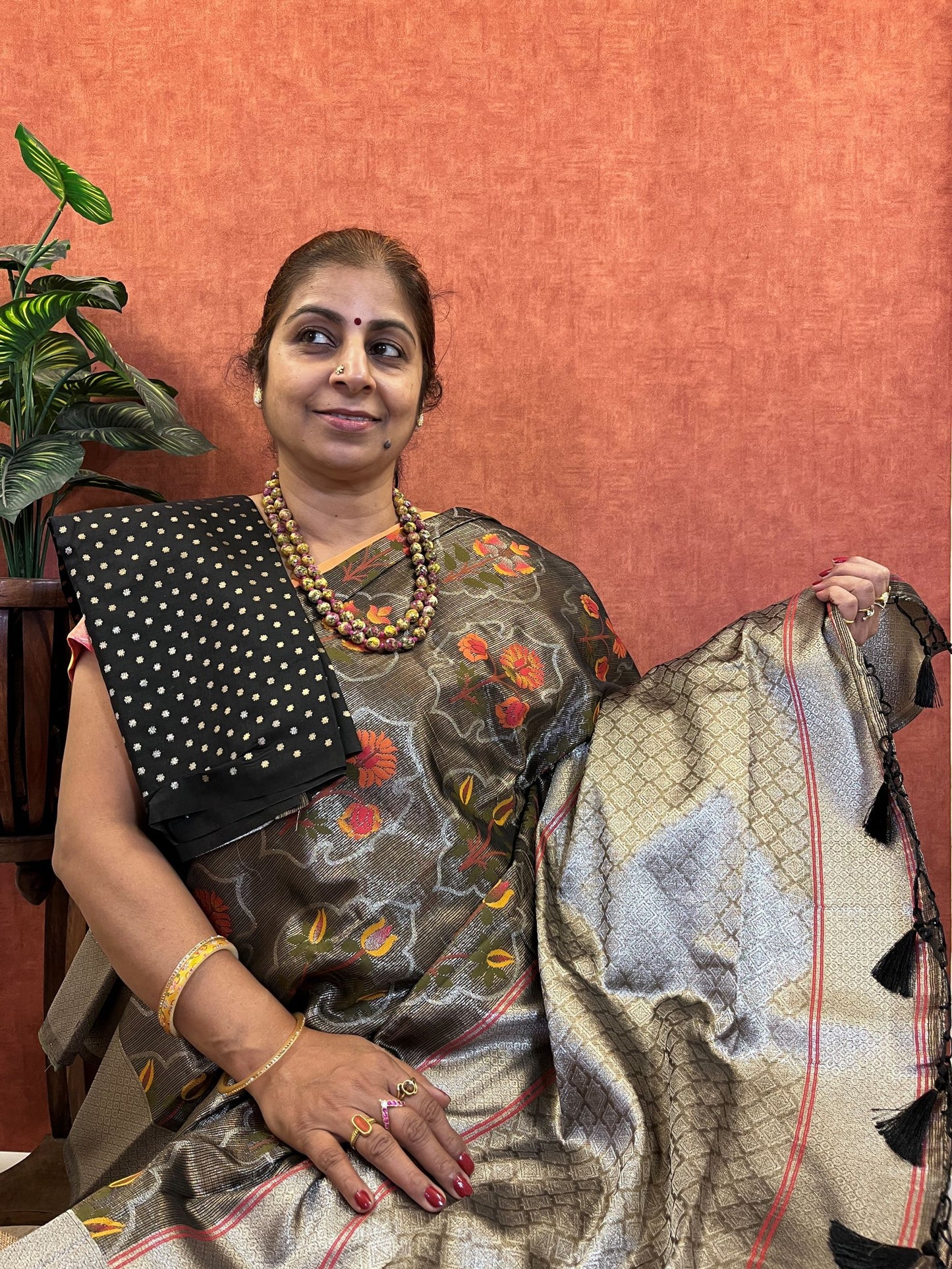 Semi Handloom Kota Silk - Black Color with Zari Border