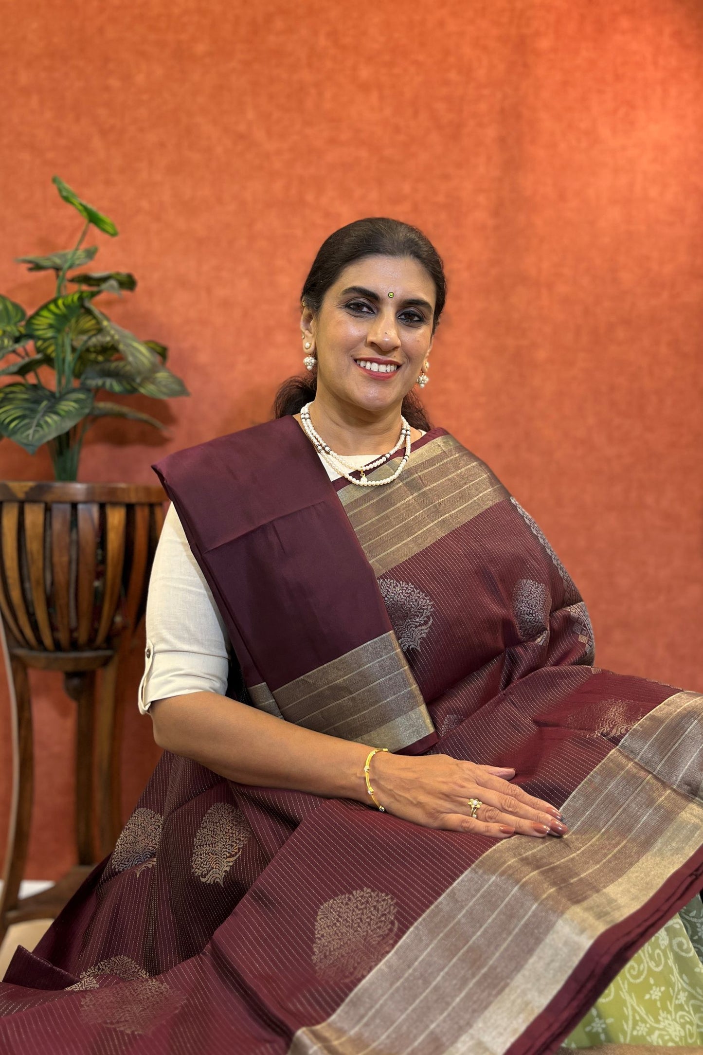 Pure Soft Silk Saree - Deep Maroon Color with Silver Zari Border