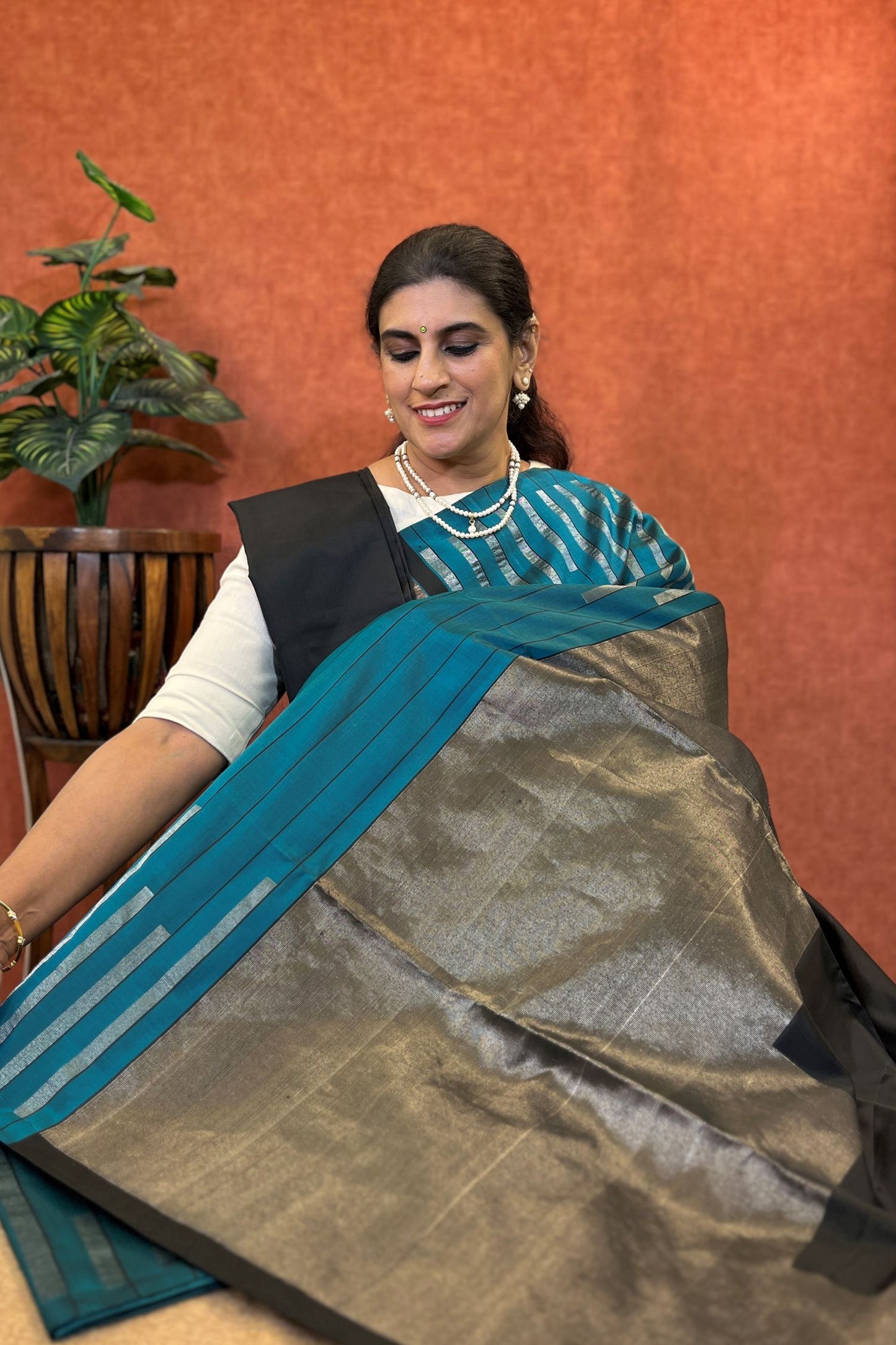 Pure Soft Silk Saree - Turquoise Blue Color with Silver Zari Border