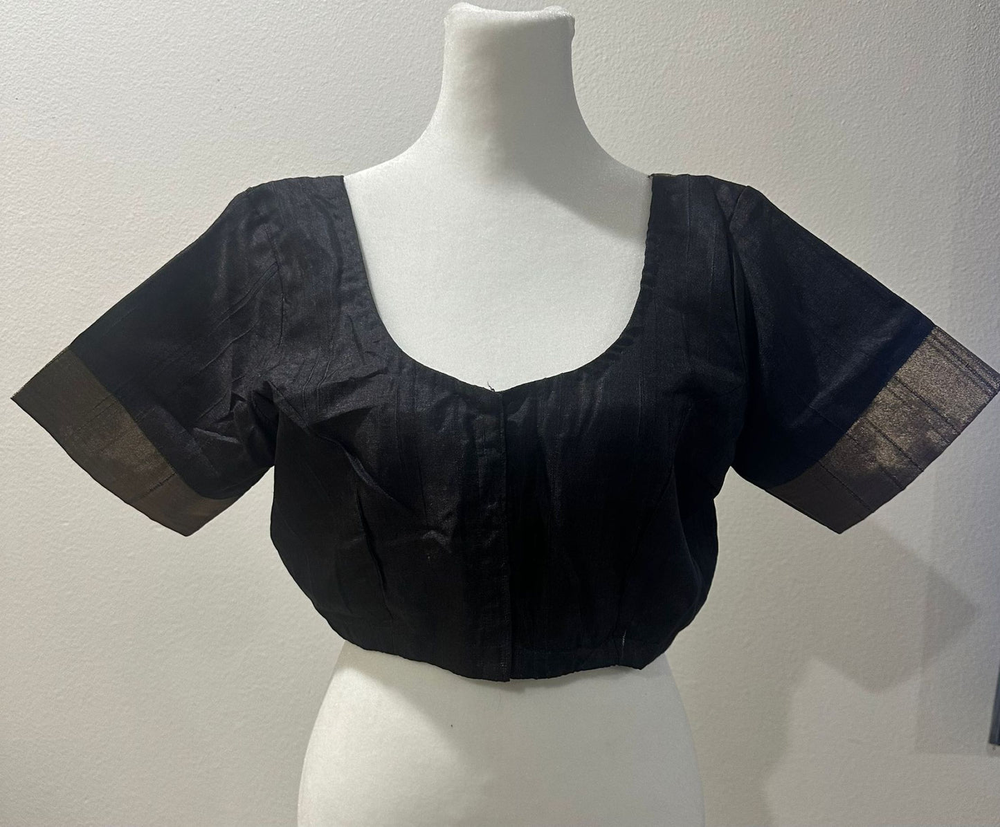Fancy Saree -Floral Black color with Zari Border and Stitched Blouse