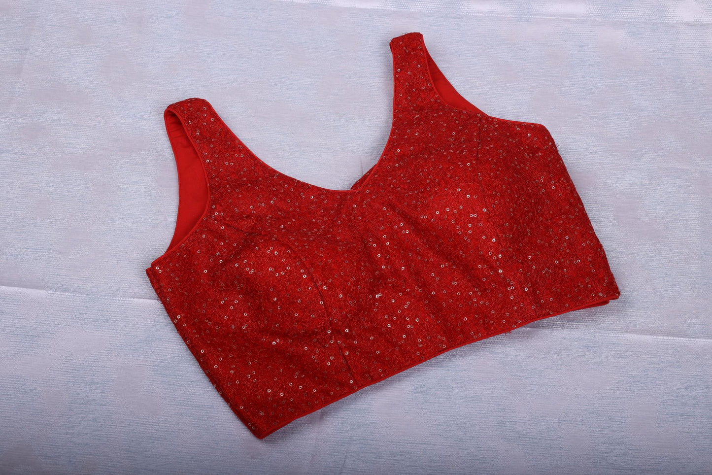 Red Silk Blouse with Sequins