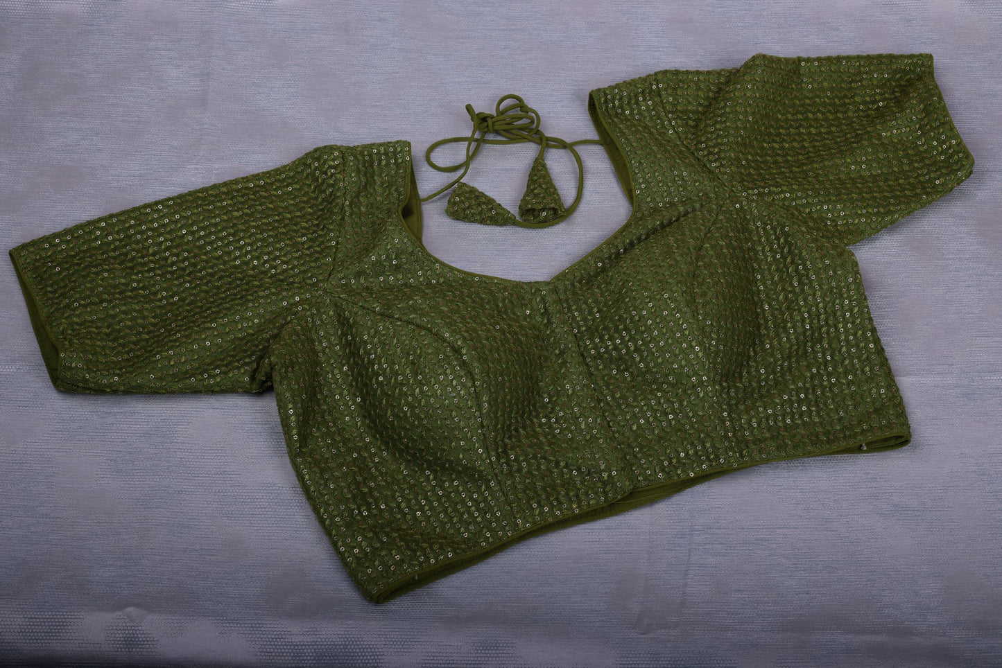 Olive Green Silk Blouse with Sequins
