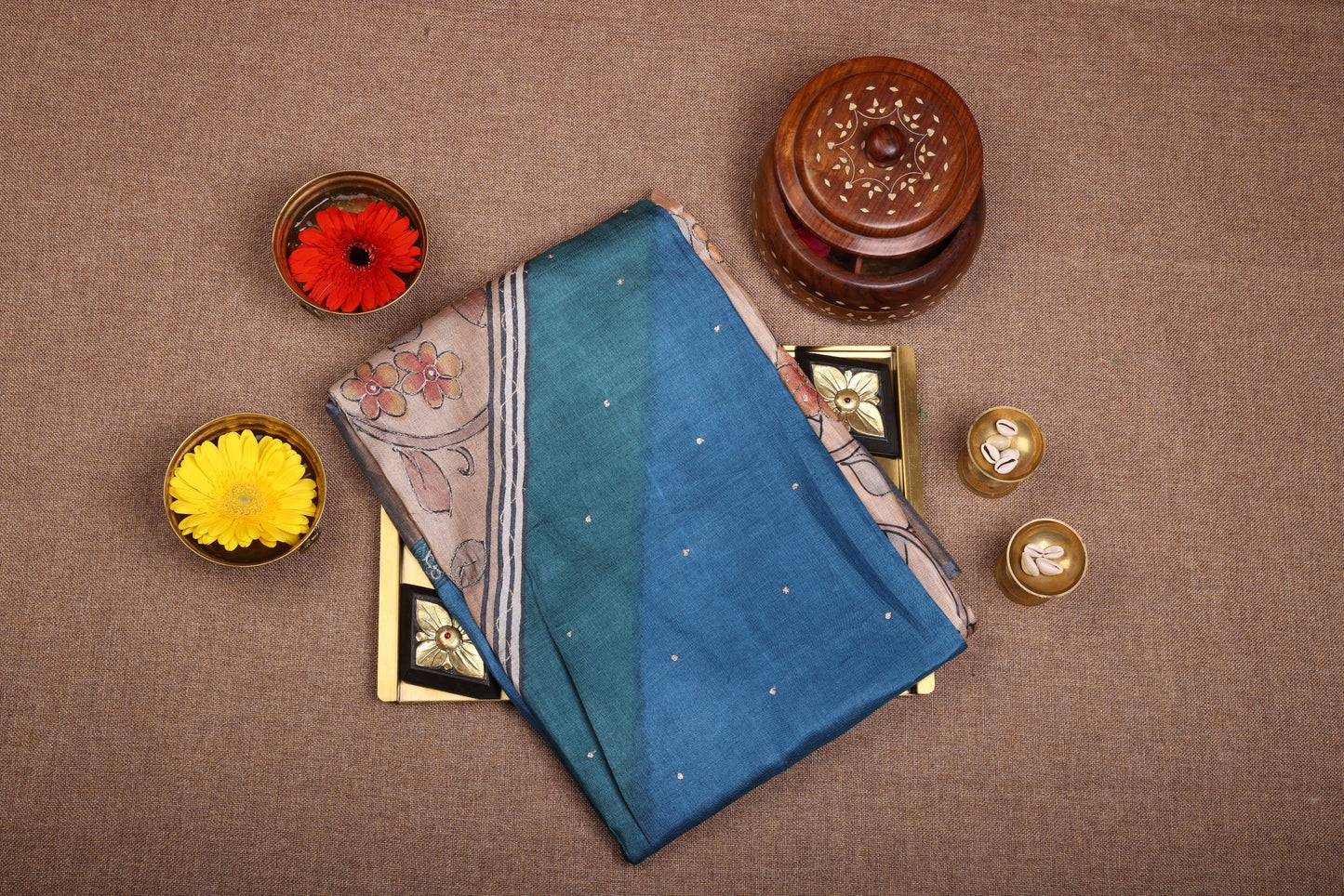 Pure Aariwork Tussar Saree - Beige