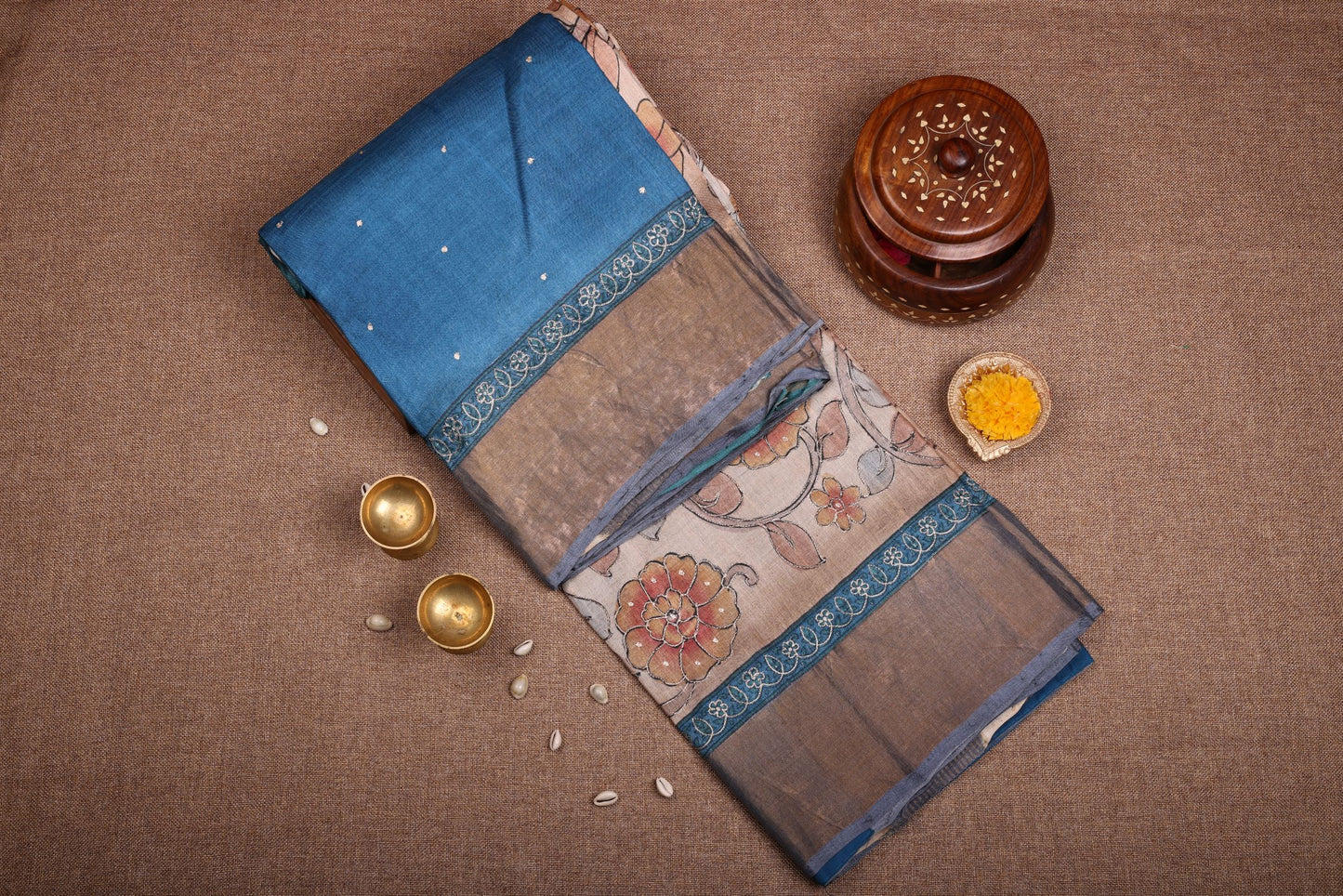 Pure Aariwork Tussar Saree - Beige