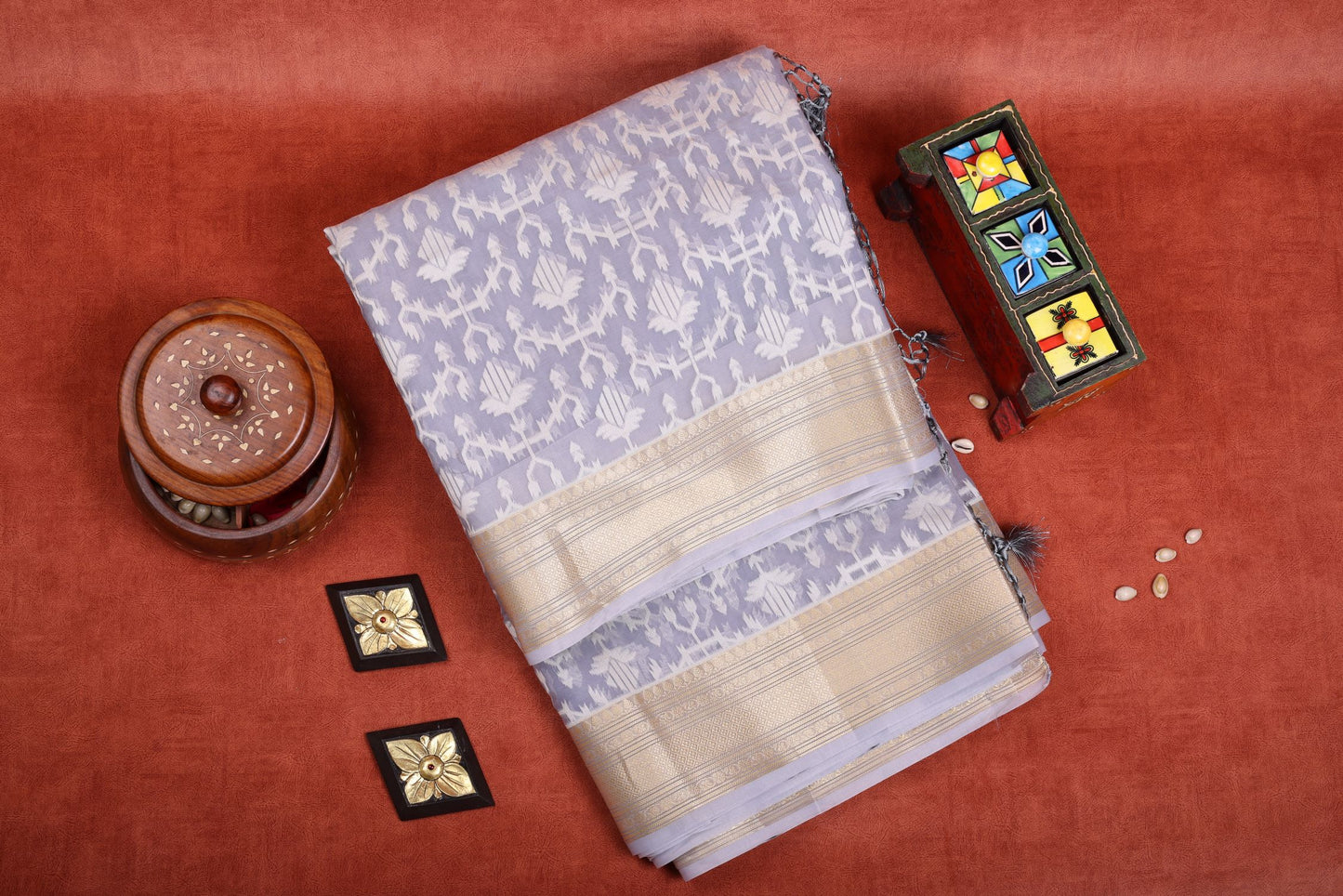 Semi Tussar Saree -Grey