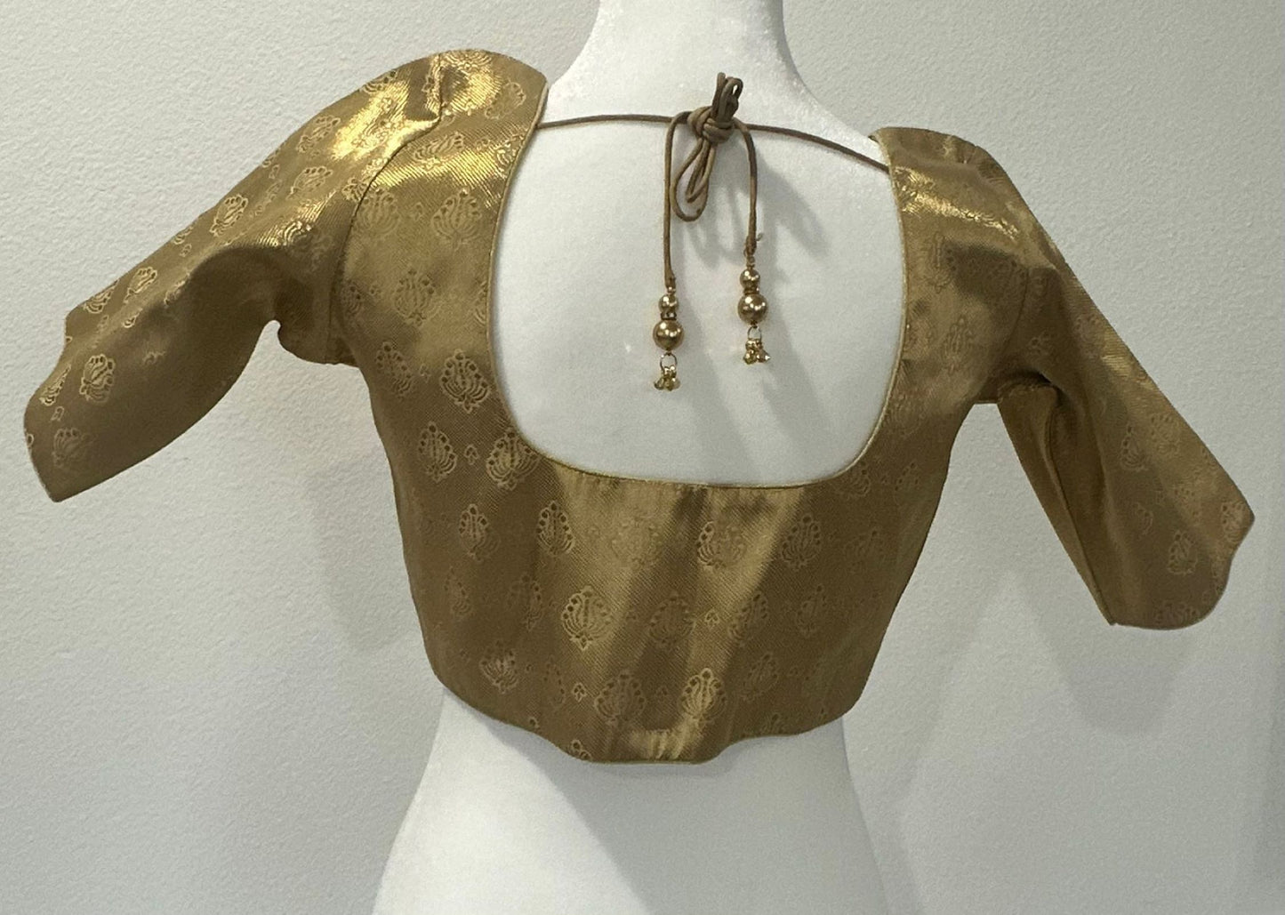 Gold Silk Blouse with Self Floral Design