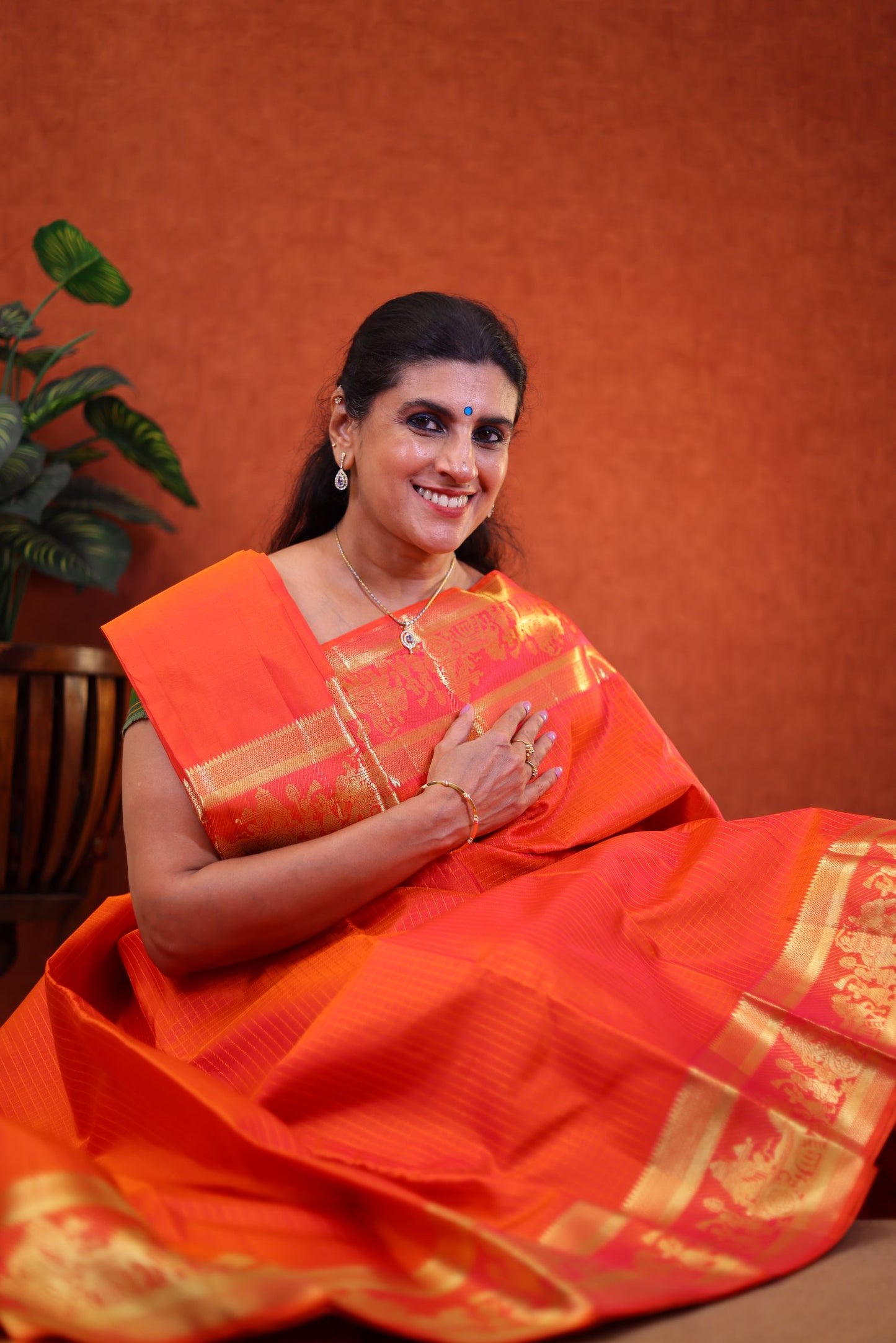 Pure Handloom Kanjivaram Silk Saree - Orange Color