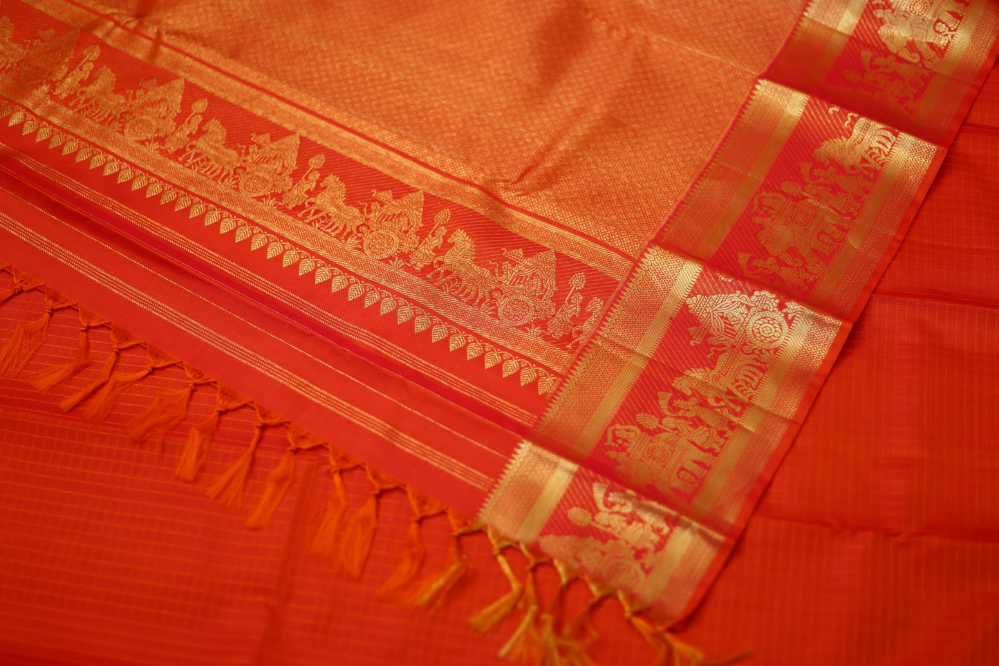 Pure Handloom Kanjivaram Silk Saree - Orange Color