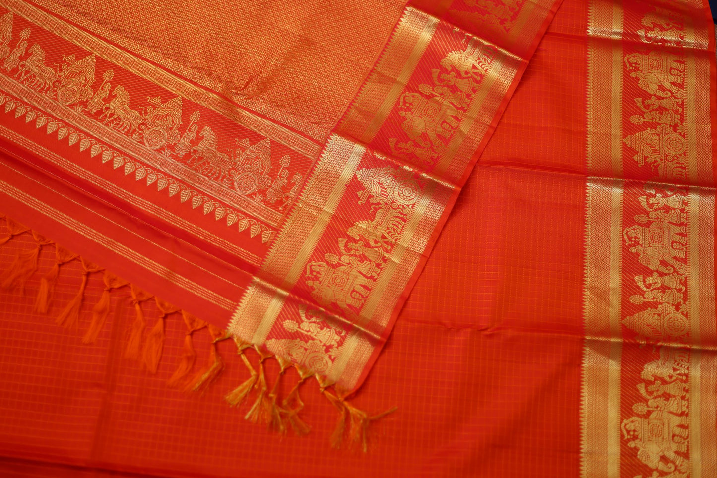 Pure Handloom Kanjivaram Silk Saree - Orange Color