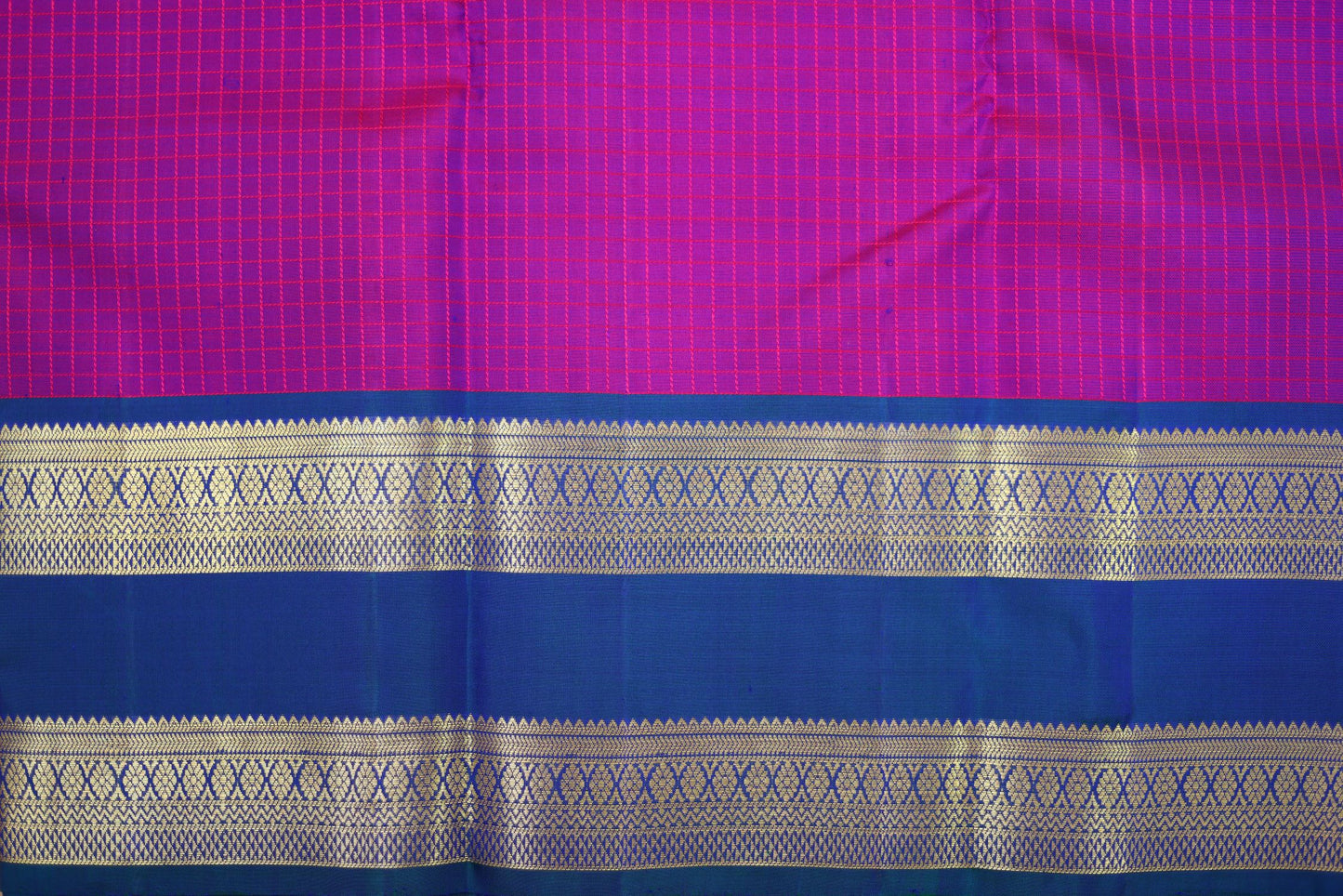 Pure Handloom Korvai Kanjivaram Silk Saree - Purple Color with Blue Color Gap Border