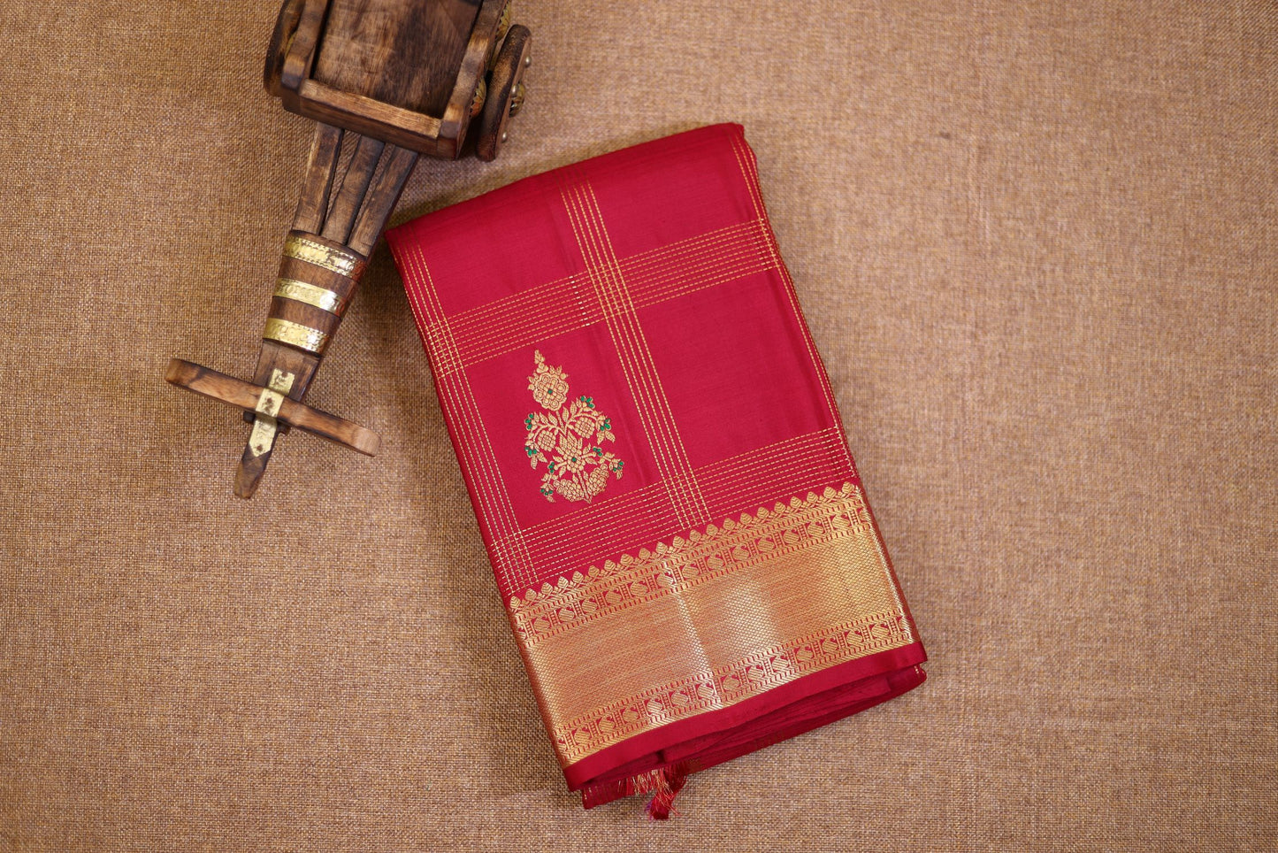 Pure Handloom Korvai Kanjivaram Silk Saree - Maroon Color