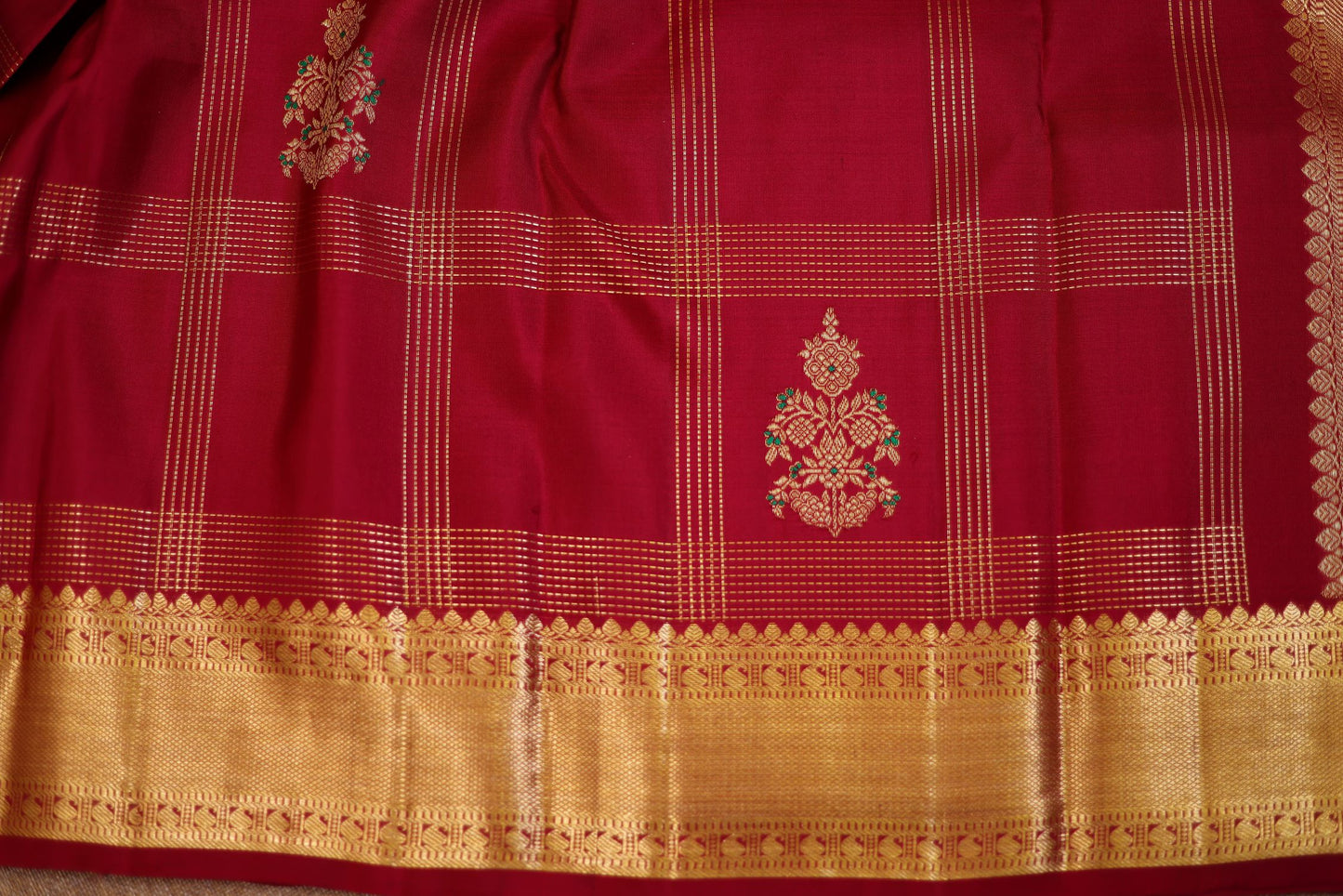 Pure Handloom Korvai Kanjivaram Silk Saree - Maroon Color