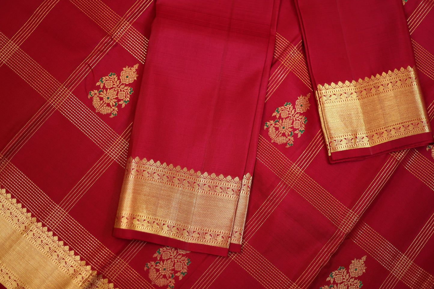 Pure Handloom Korvai Kanjivaram Silk Saree - Maroon Color