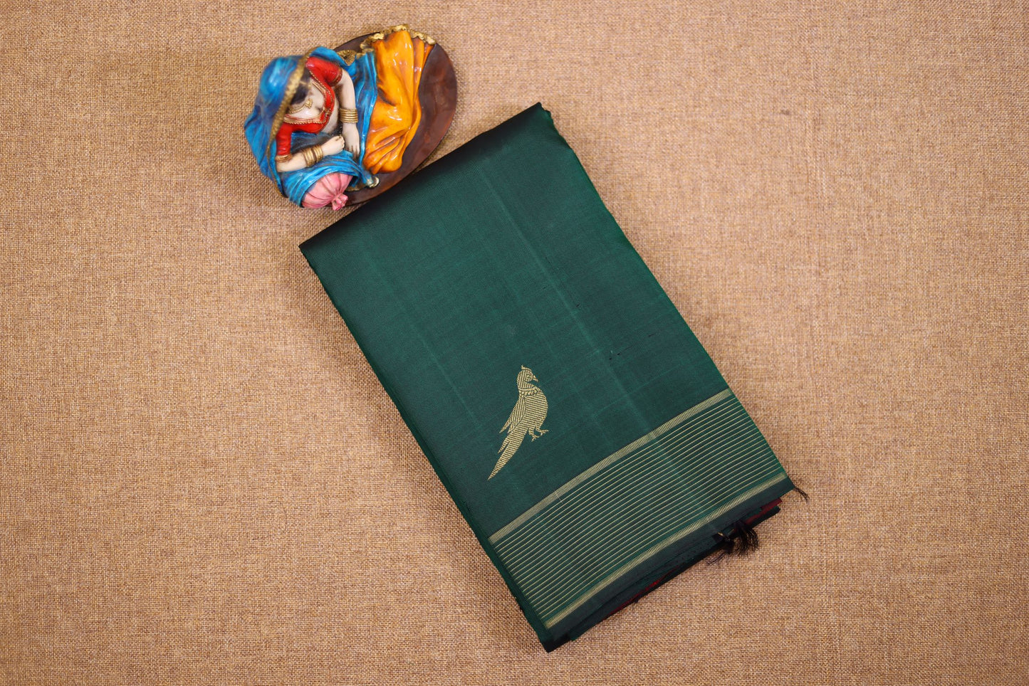 Pure Handloom Kanjivaram Silk Saree - Bottle Green Color