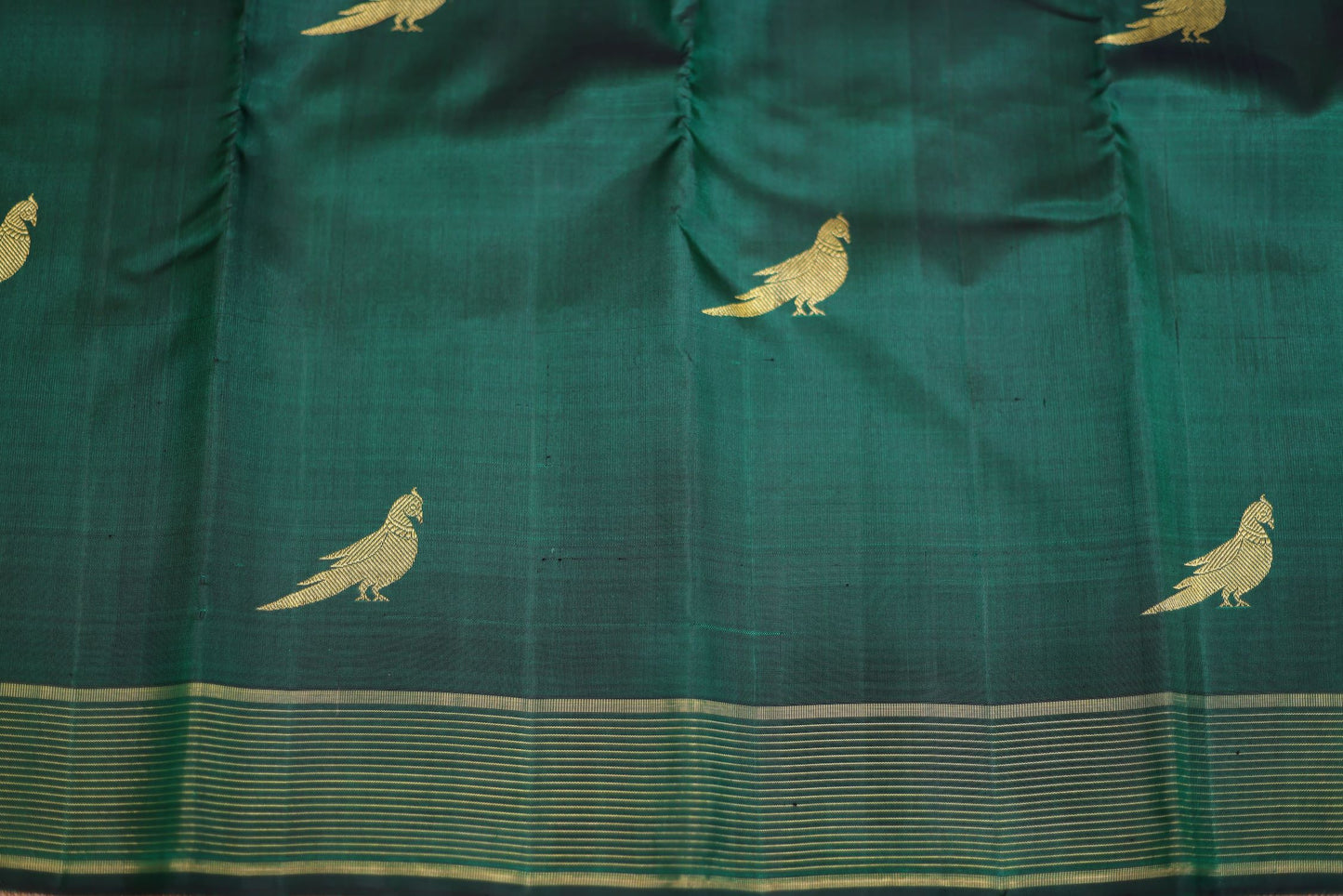 Pure Handloom Kanjivaram Silk Saree - Bottle Green Color
