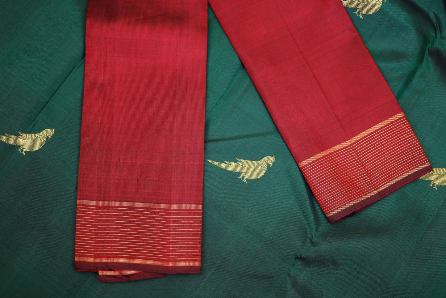 Pure Handloom Kanjivaram Silk Saree - Bottle Green Color
