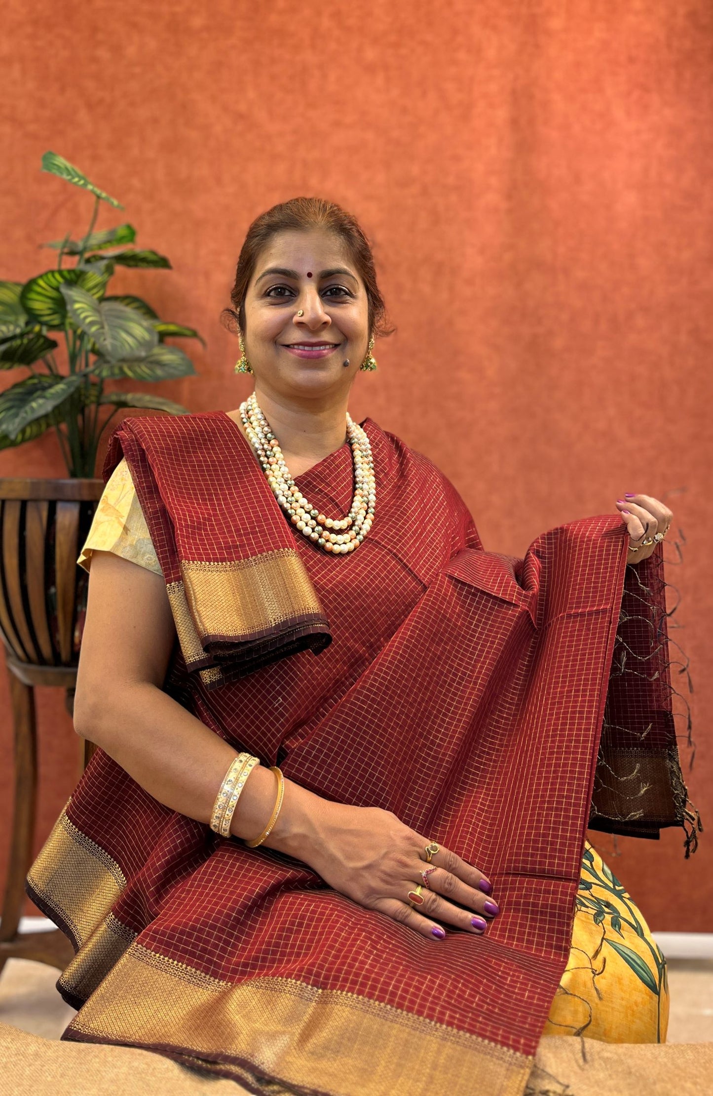 Pure Chanderi Silk Saree - Maroon Color