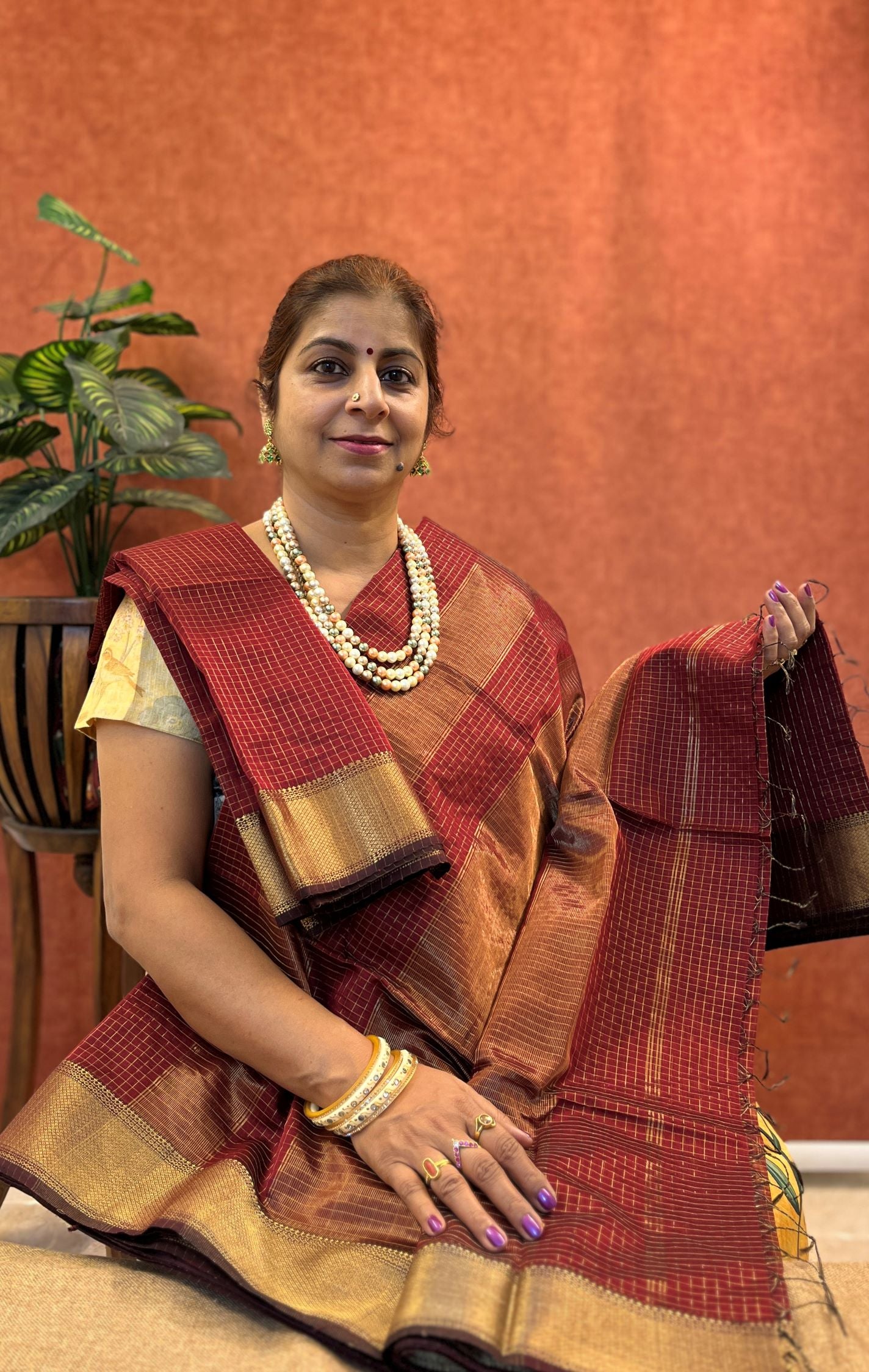Pure Chanderi Silk Saree - Maroon Color