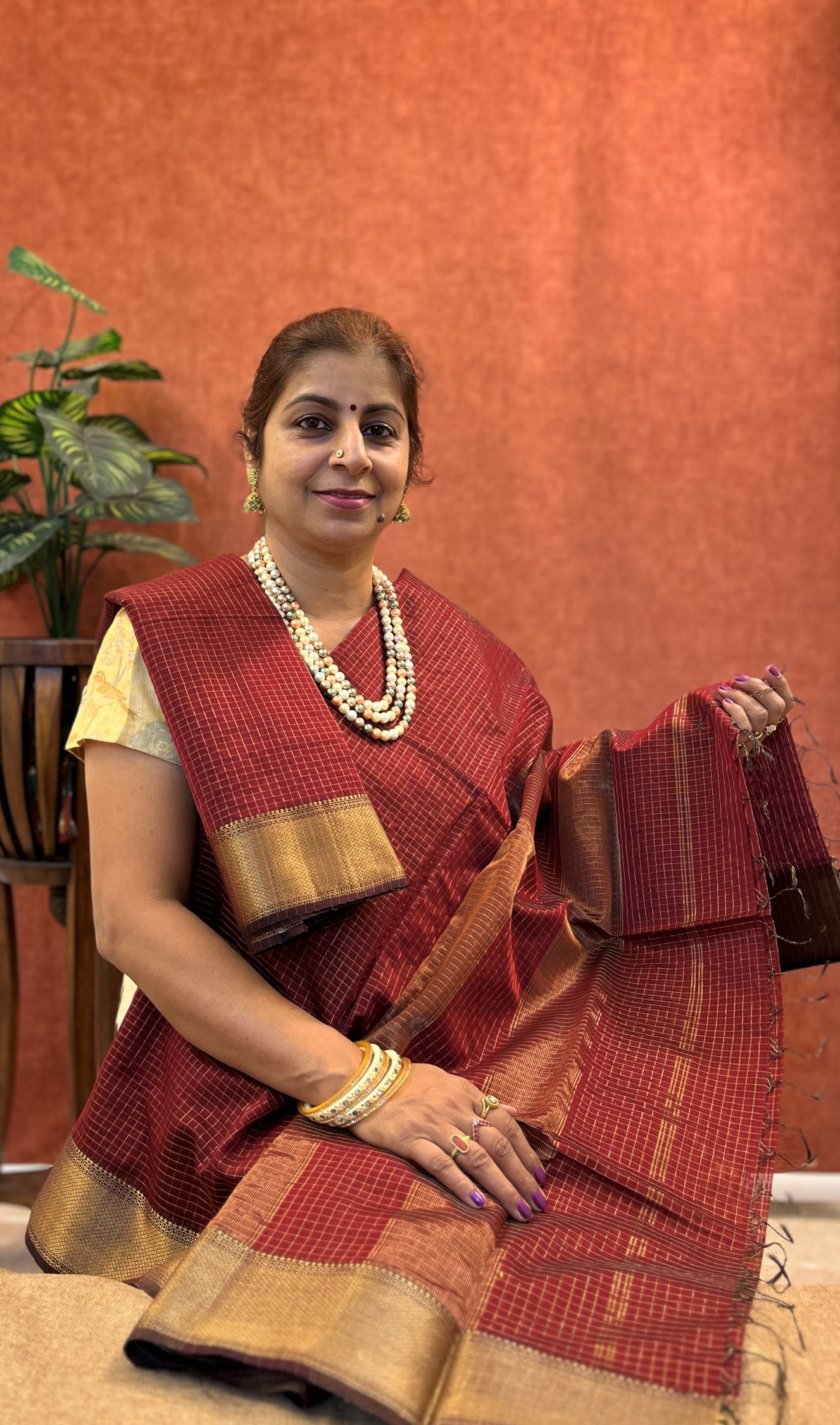 Pure Chanderi Silk Saree - Maroon Color