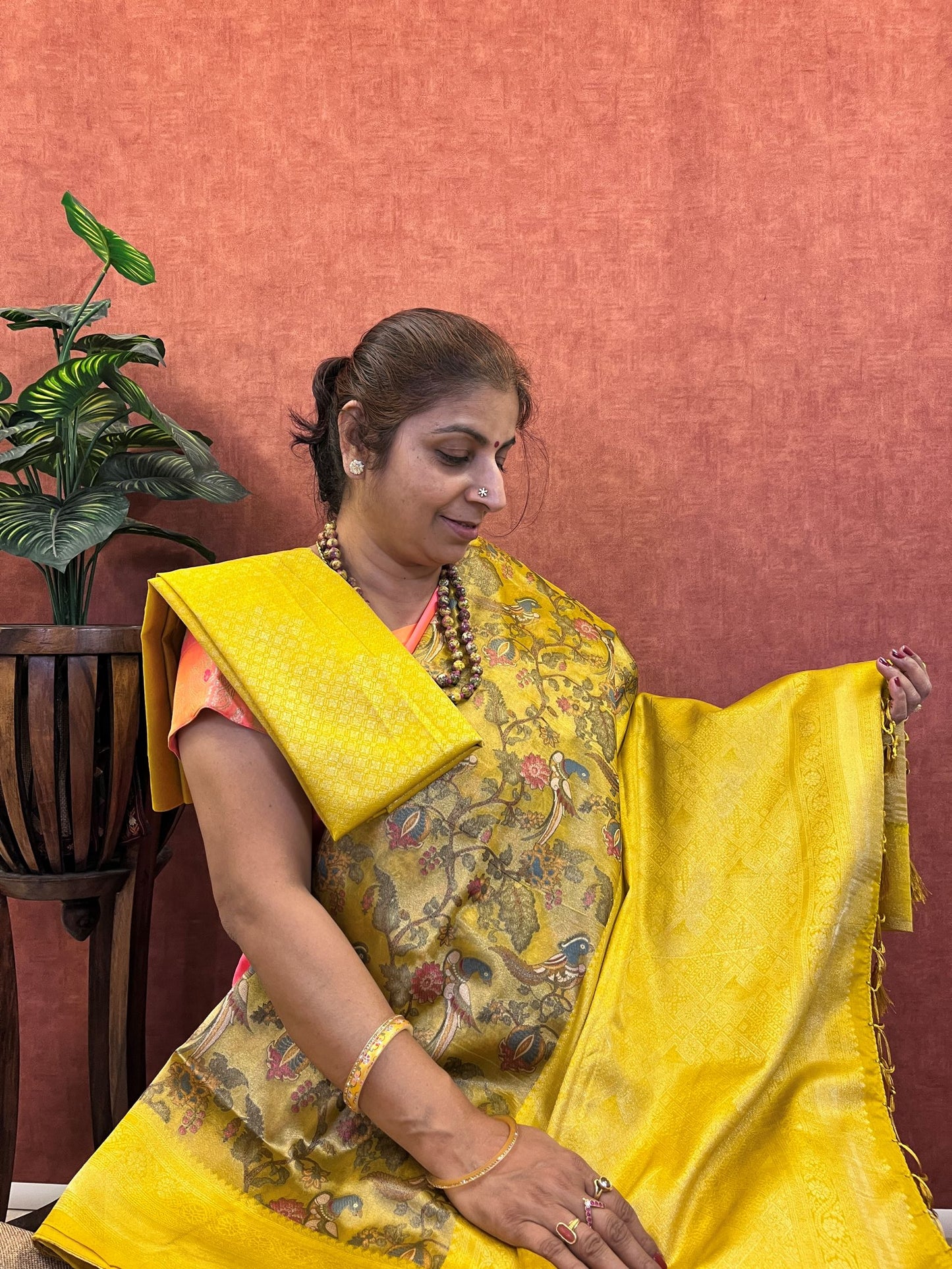 Semi Handloom Tissue Silk - Yellow