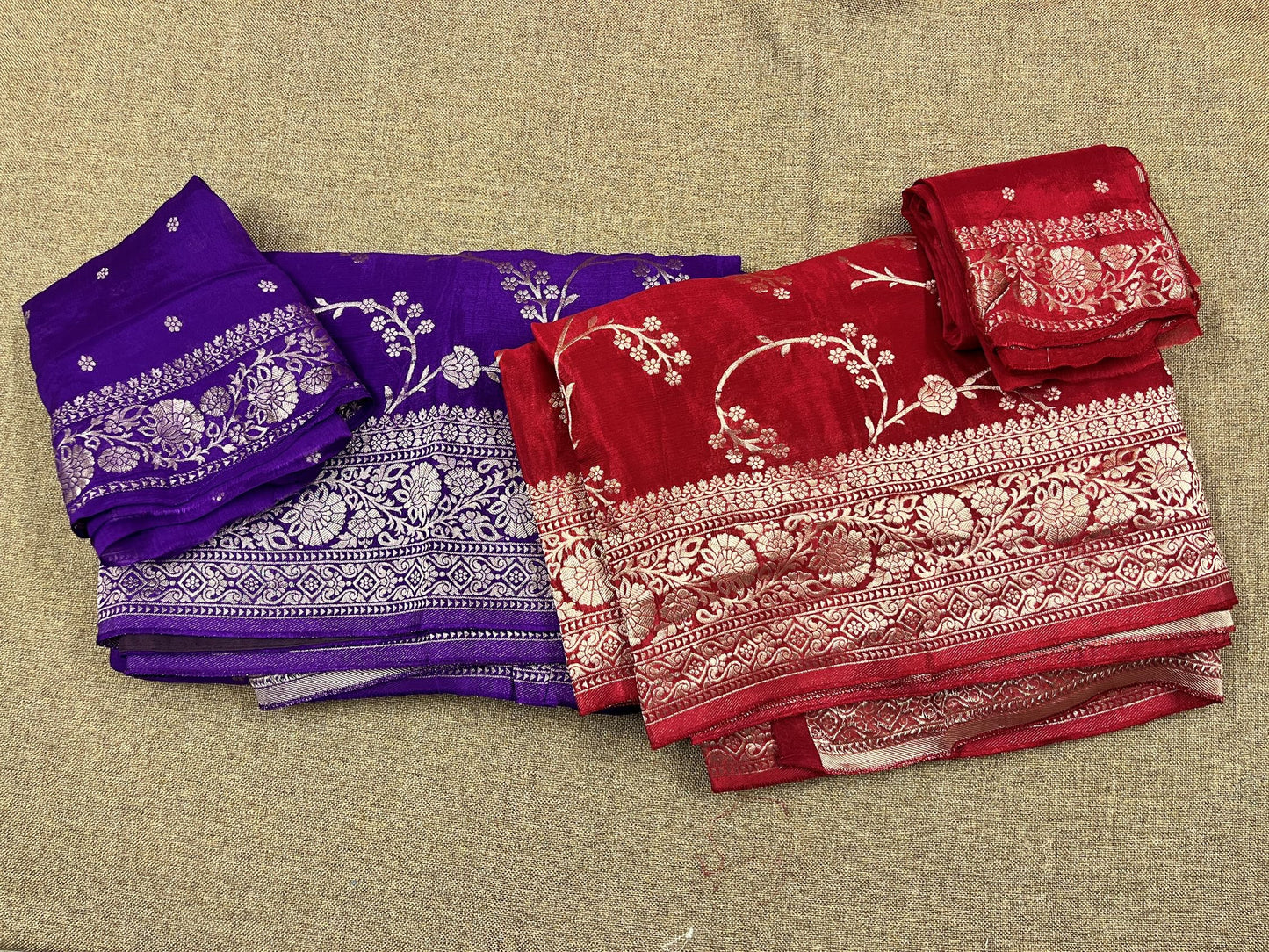 Viscose crepe Silk - Red Color and Zari Border