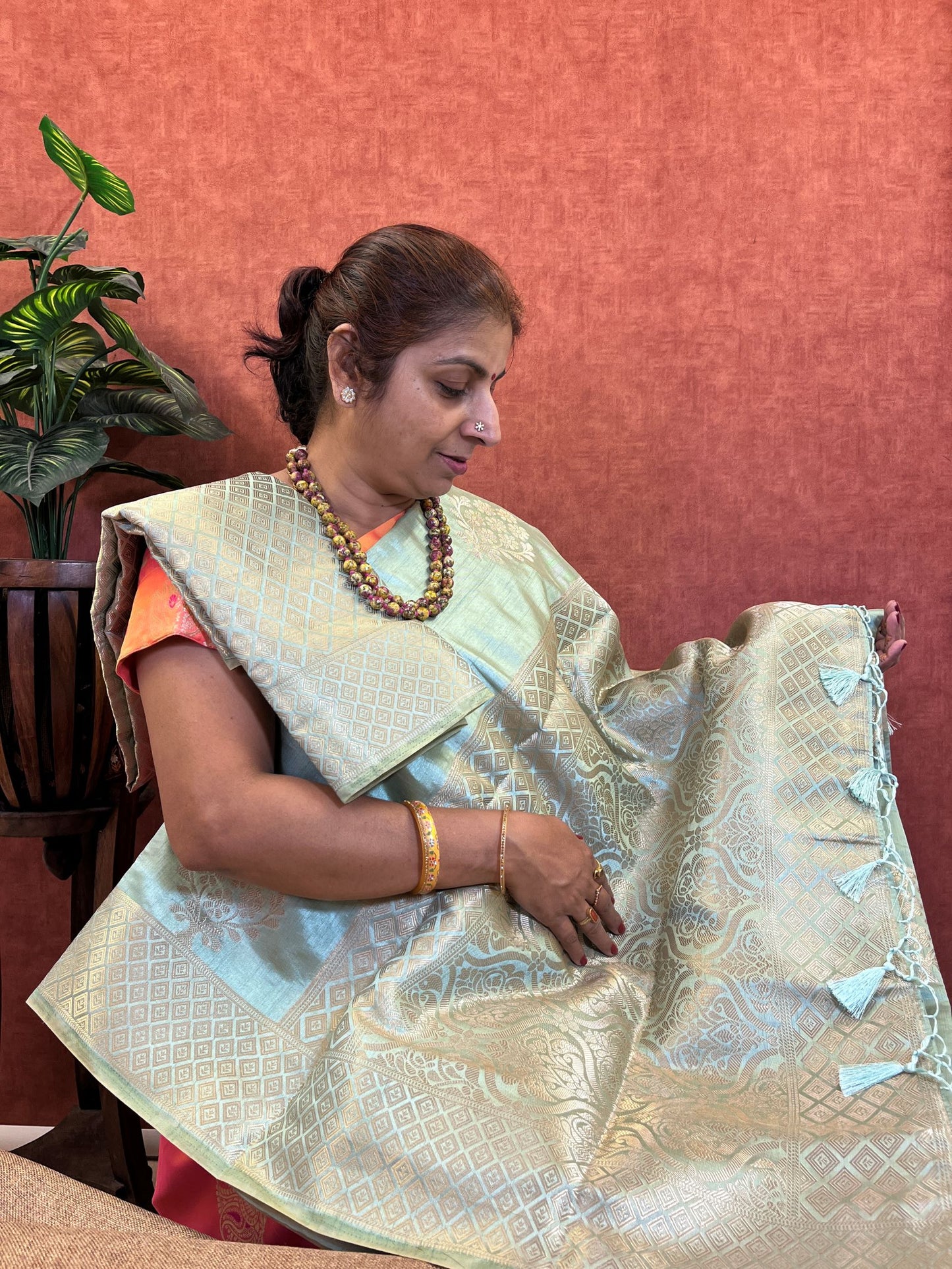 Semi Tussar Saree - Blue Color with Zari Border