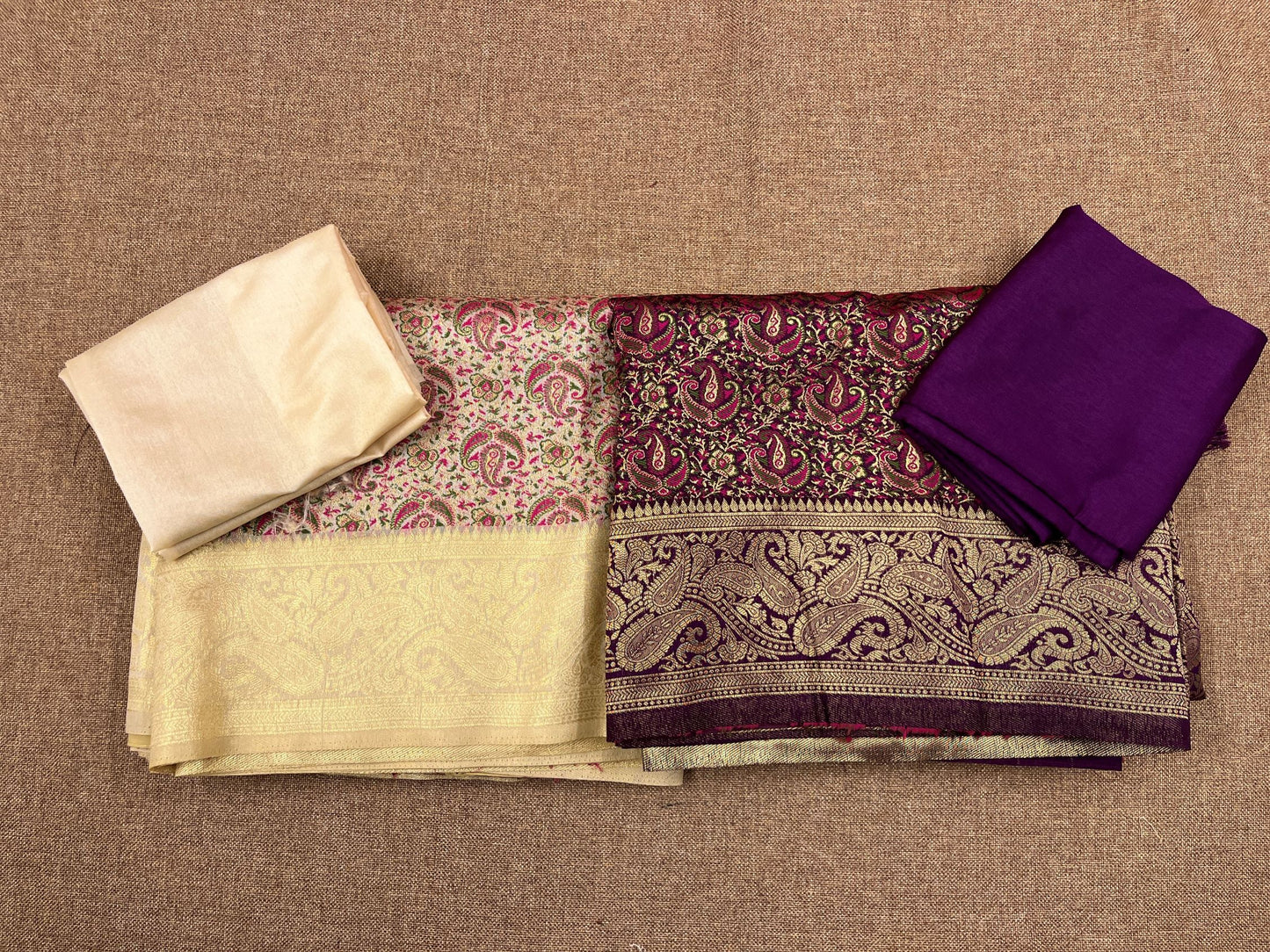 Semi Banaras Kadiyal Silk - Gold Color with Mango Zari Design