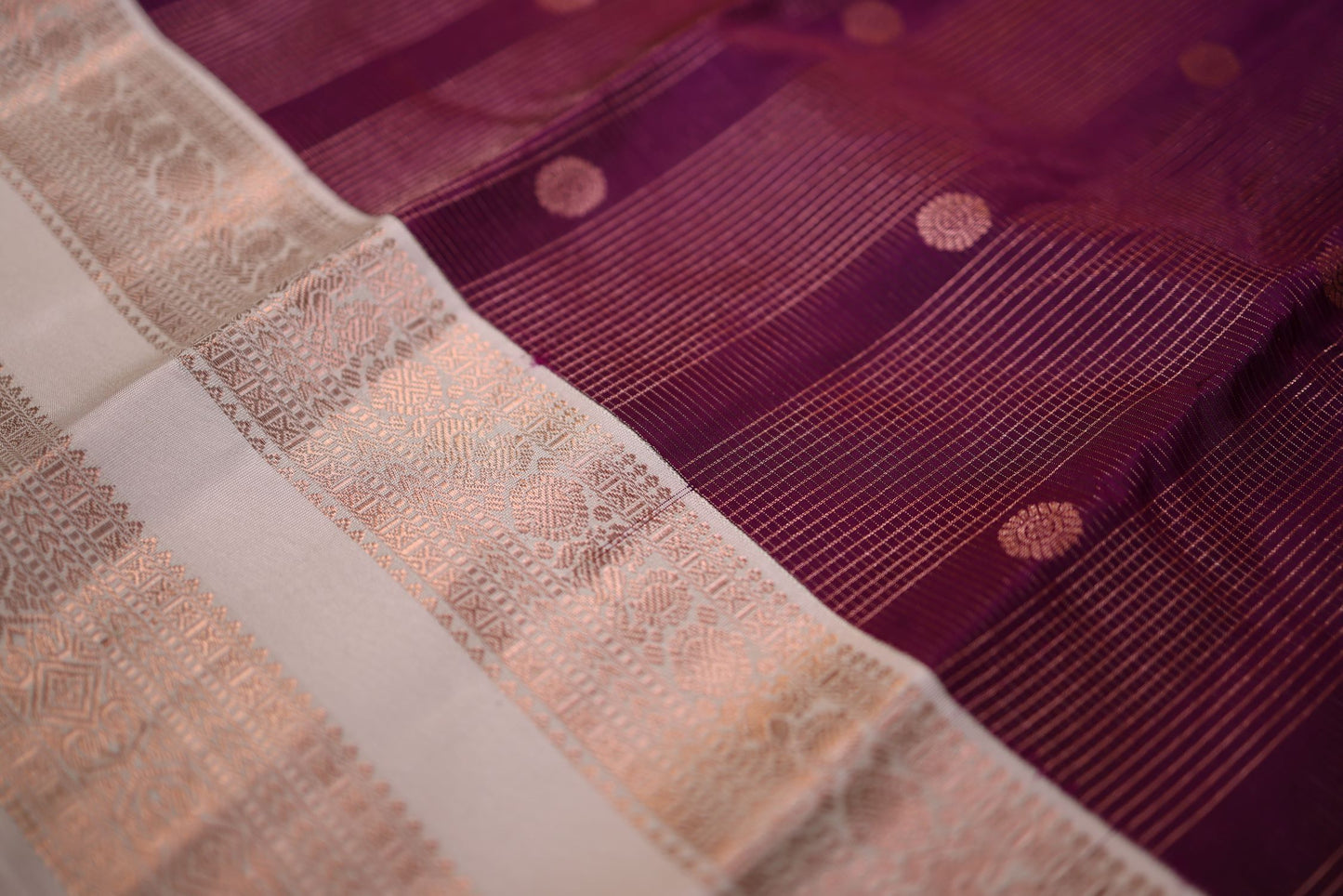 Pure Silk Saree - Purple Saree with Pista Green Border