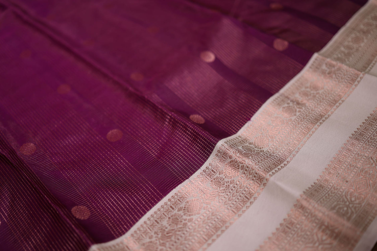 Pure Silk Saree - Purple Saree with Pista Green Border