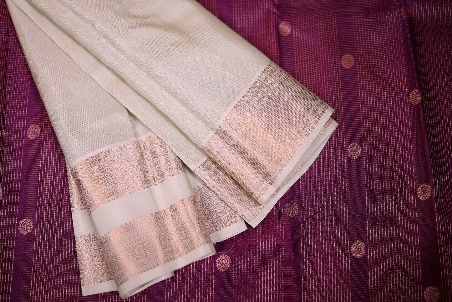 Pure Silk Saree - Purple Saree with Pista Green Border