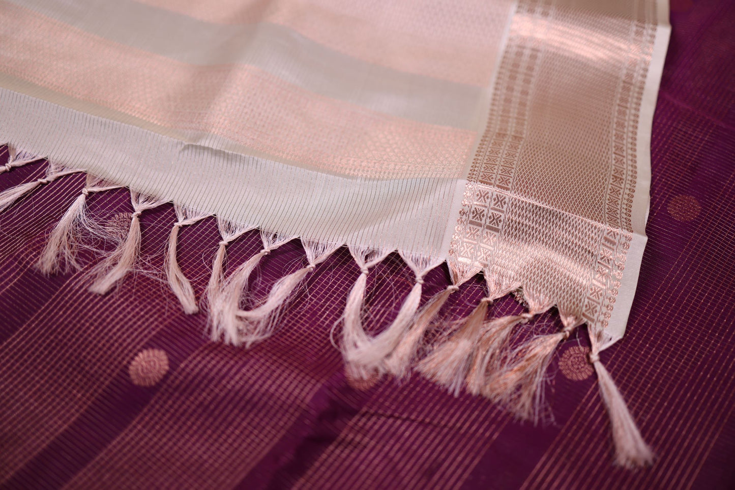 Pure Silk Saree - Purple Saree with Pista Green Border