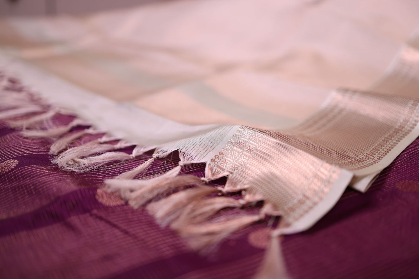 Pure Silk Saree - Purple Saree with Pista Green Border