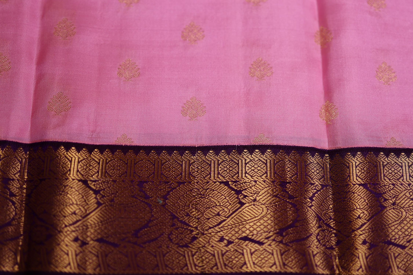 Pure Silk Saree - Pink Color with Violet Color Zari Border