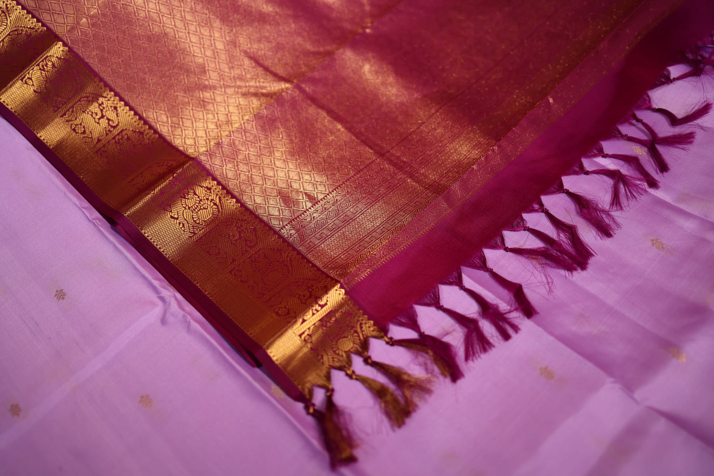 Pure Silk Saree - Lavendar Color with Magenta Zari Border