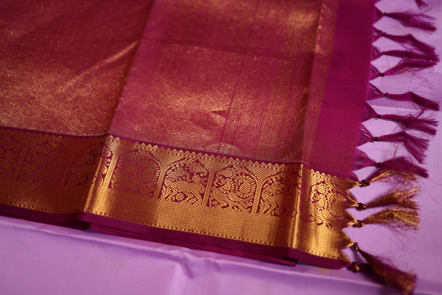 Pure Silk Saree - Lavendar Color with Magenta Zari Border