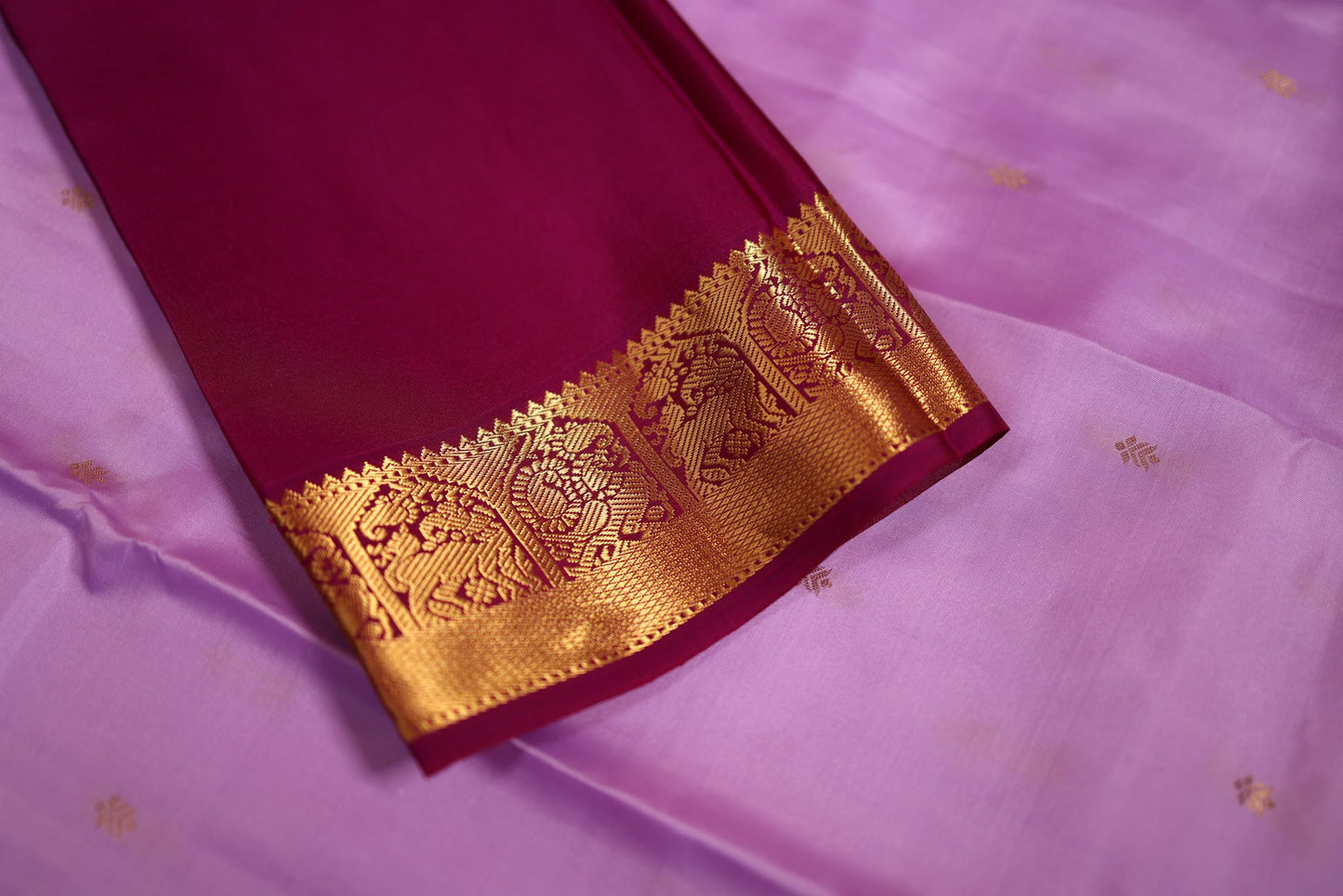 Pure Silk Saree - Lavendar Color with Magenta Zari Border
