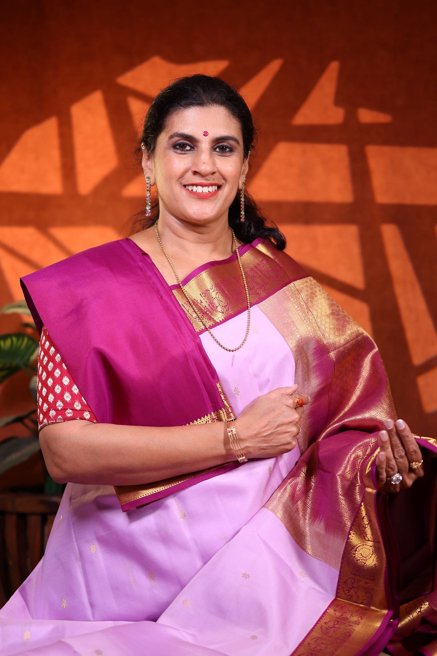 Pure Silk Saree - Lavendar Color with Magenta Zari Border