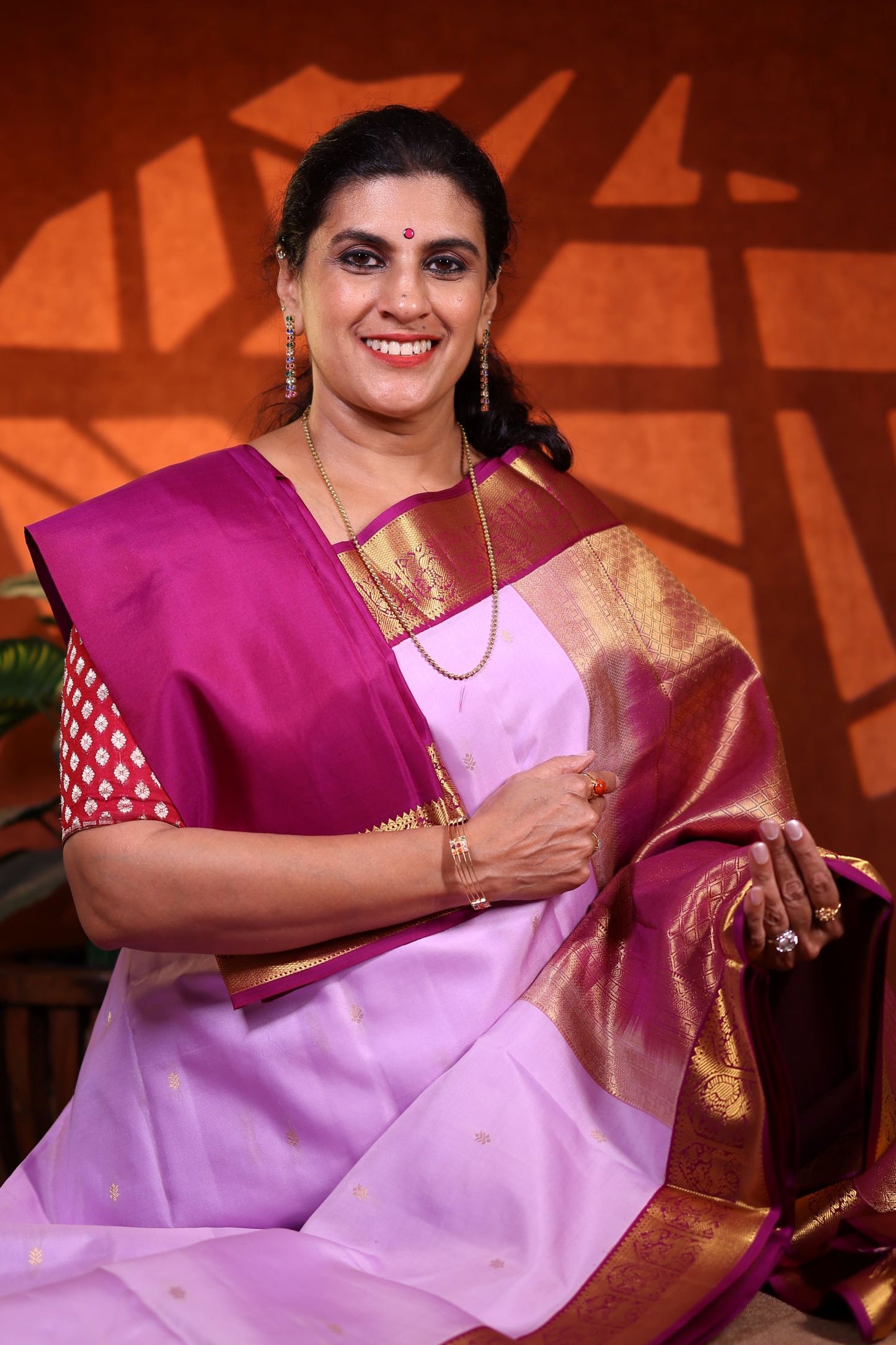 Pure Silk Saree - Lavendar Color with Magenta Zari Border